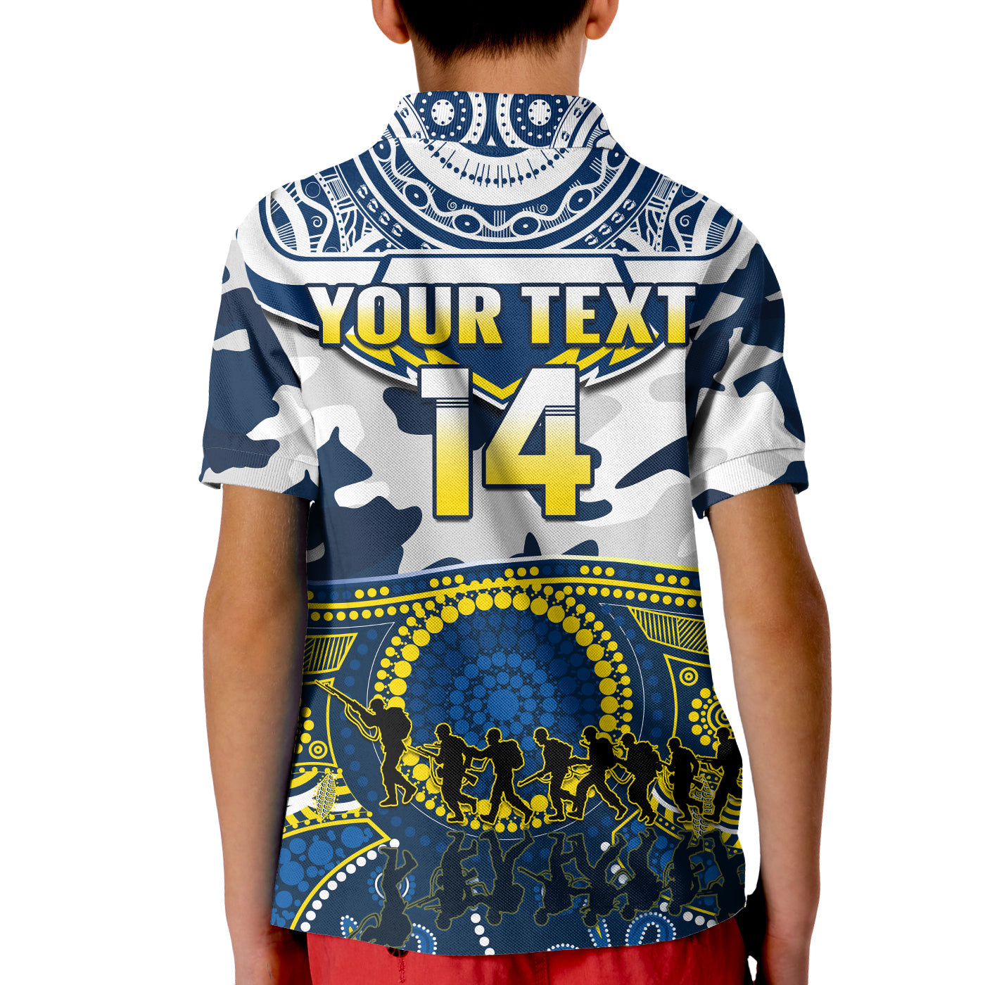 (Custom Text And Number) Cowboys Rugby ANZAC Polo Shirt KID Indigenous Poppy Mix Camouflage - Vibe Hoodie Shop