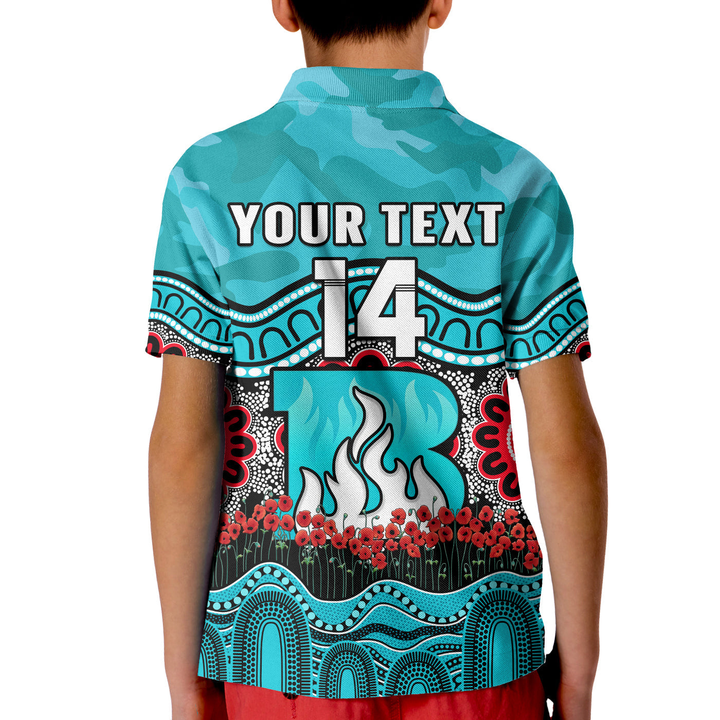 (Custom Text And Number) Brisbane Heat Cricket ANZAC Polo Shirt KID Poppy Aboriginal Camouflage - Vibe Hoodie Shop