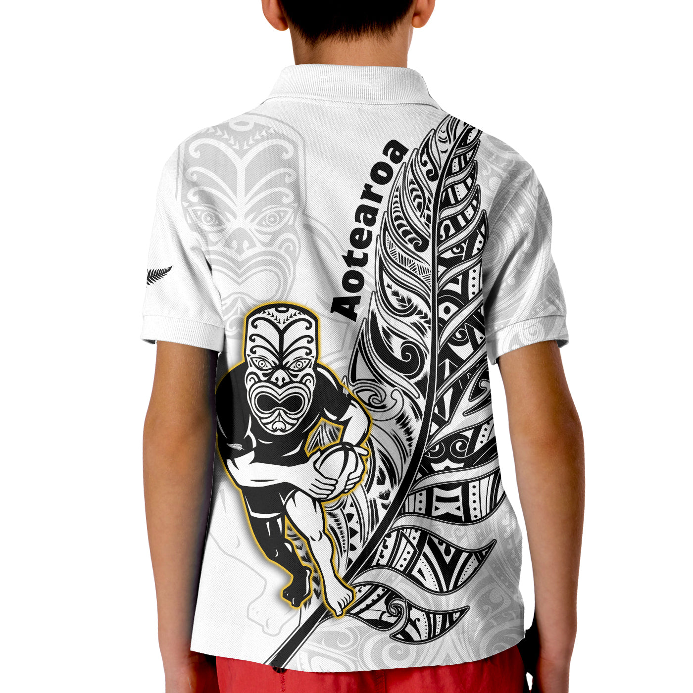 New Zealand Silver Fern Rugby Polo Shirt KID All Black Maori Version White - Vibe Hoodie Shop