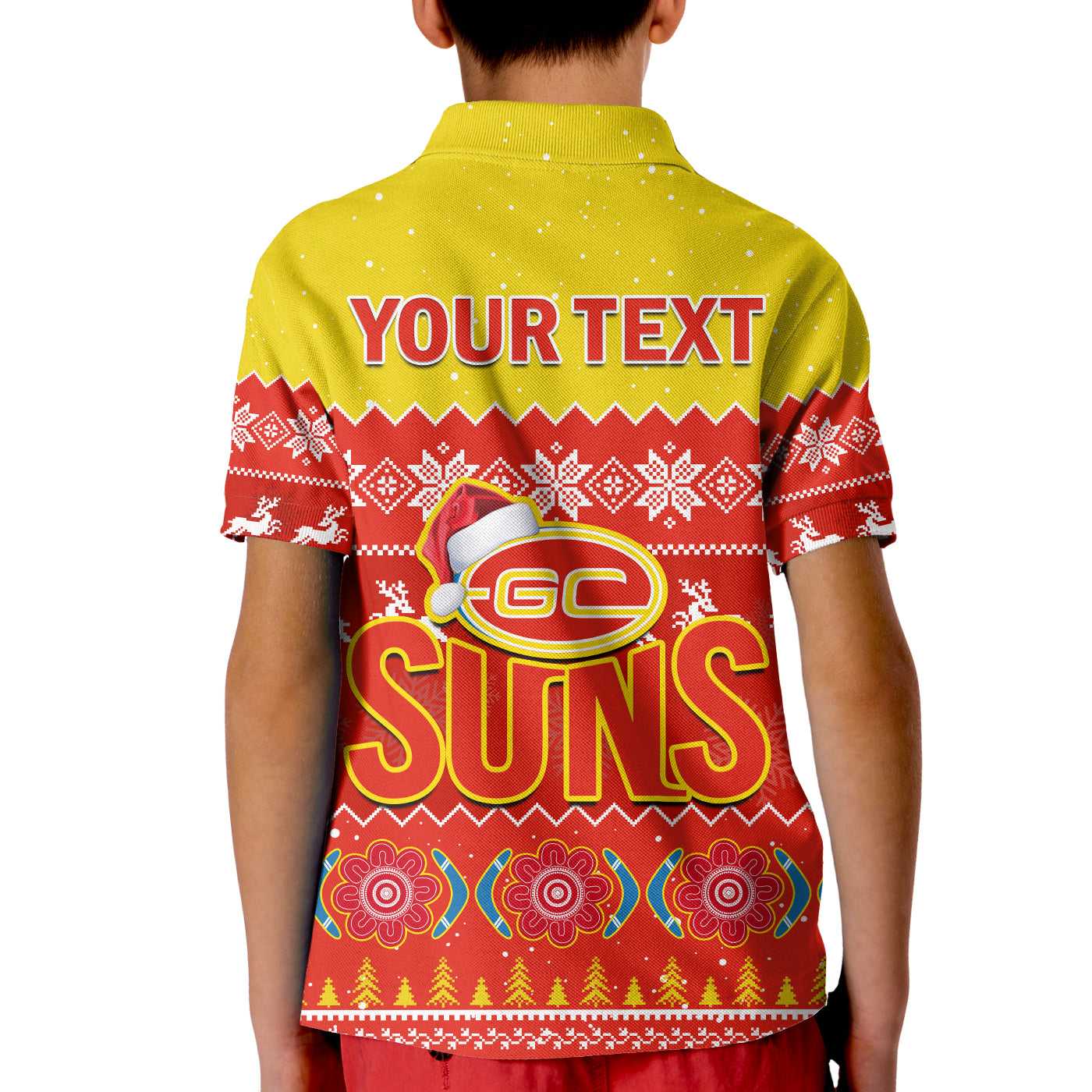 (Custom Personalised) Gold Coast Football Polo Shirt KID Suns Aboriginal Merry Christmas - Vibe Hoodie Shop