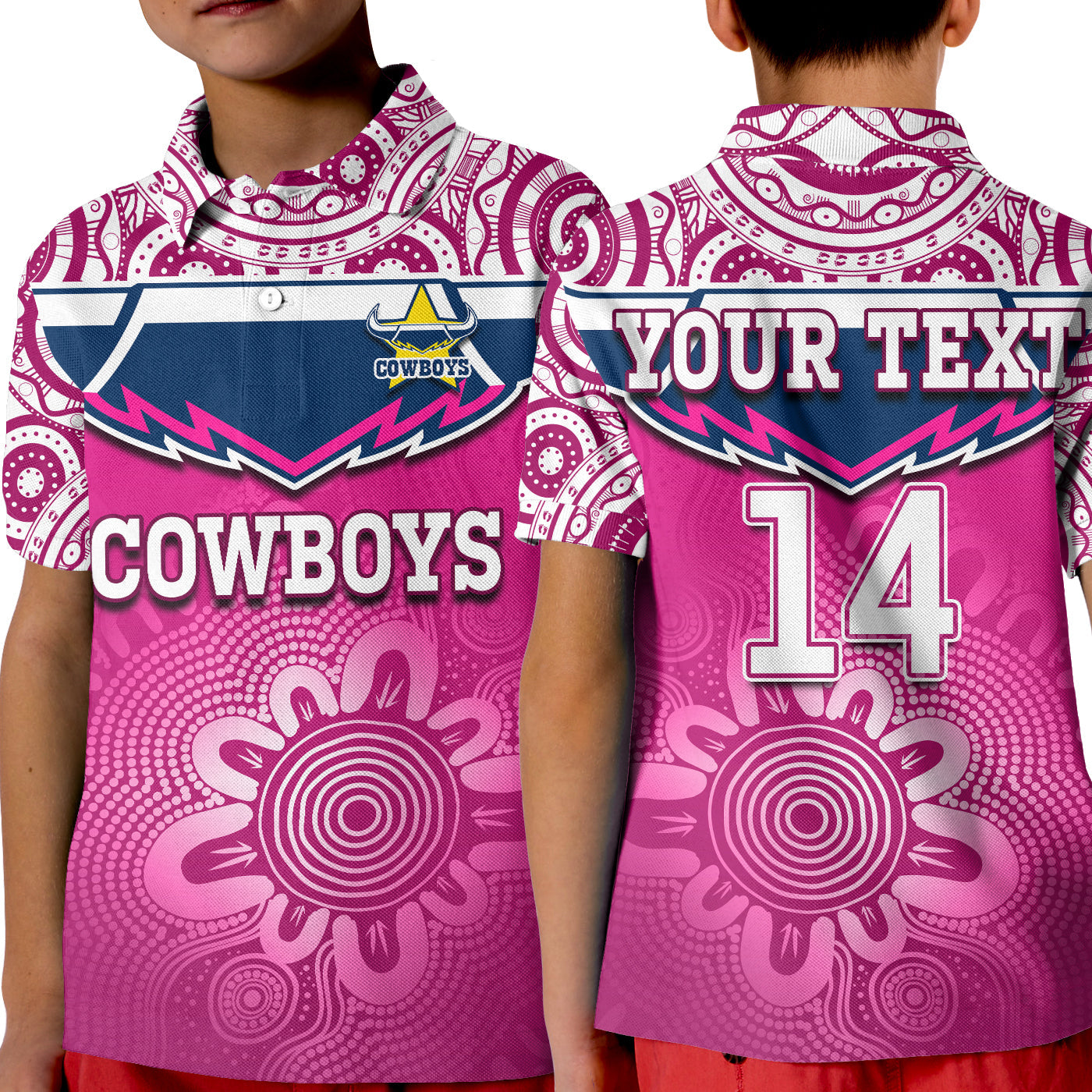 (Custom Text And Number) Cowboys Rugby Polo Shirt Aboriginal Pattern Pink Version - Vibe Hoodie Shop