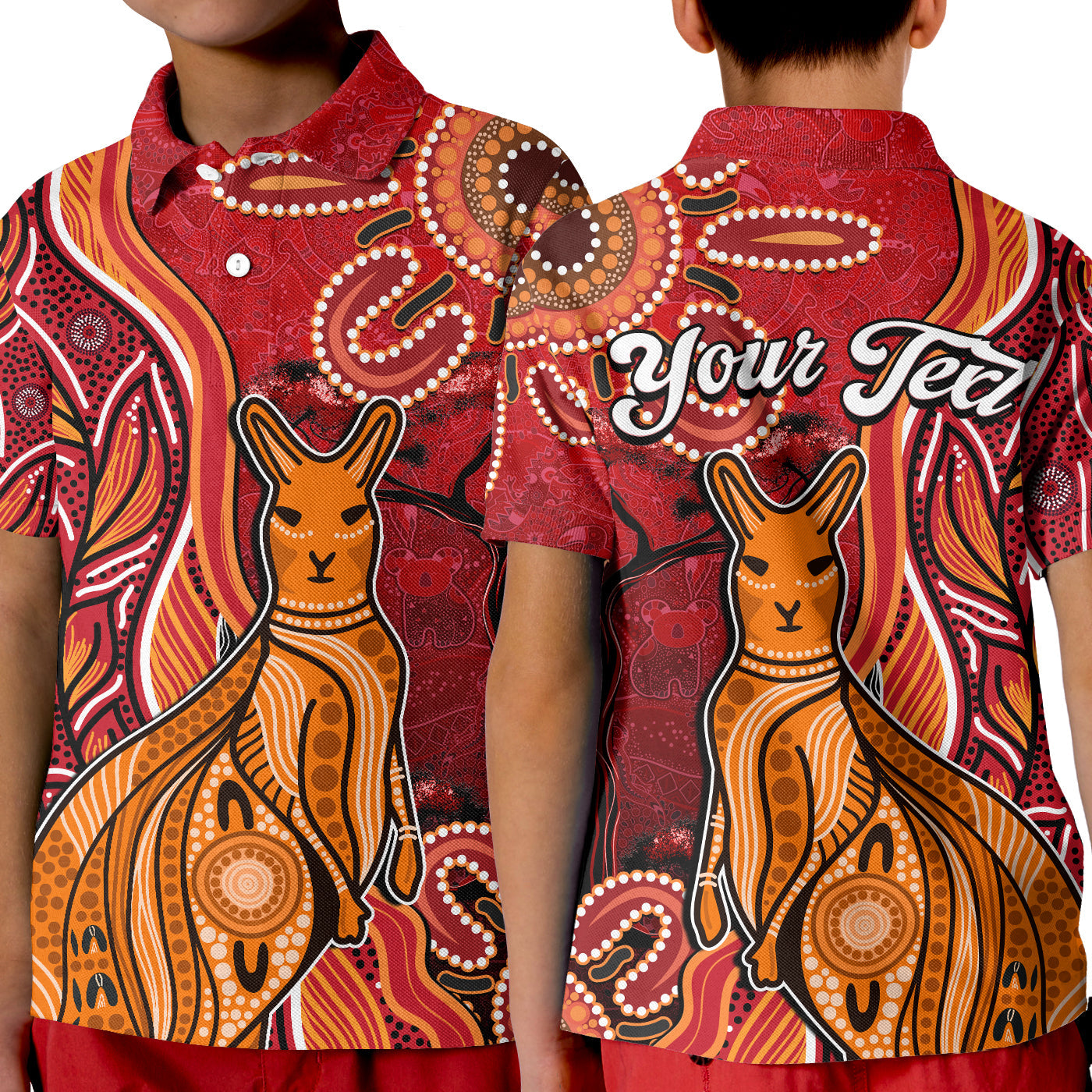 (Custom Personalised) Australian Aboriginal Art Polo Shirt KID Aussie Animal Red Version - Vibe Hoodie Shop