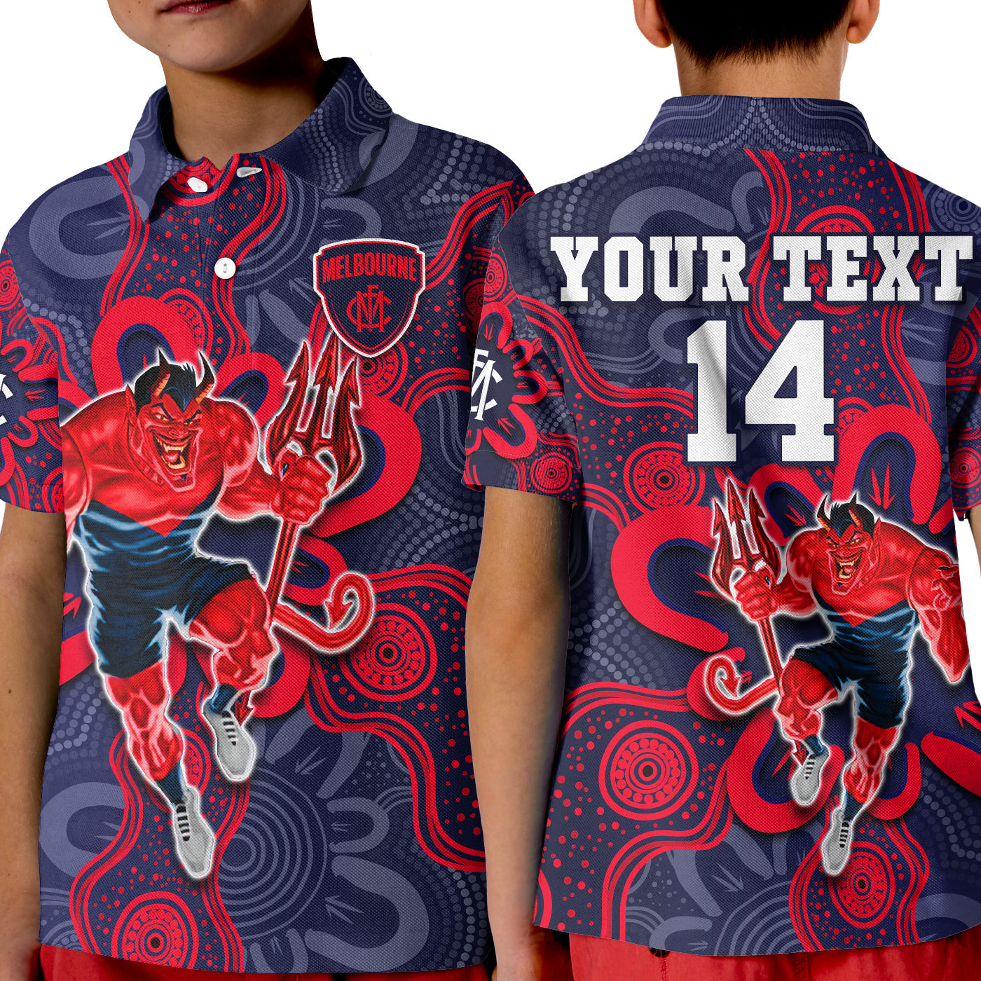 (Custom Text And Number) Demons Football 2022 Polo Shirt KID Australian Aboriginal Dot Painting - Vibe Hoodie Shop