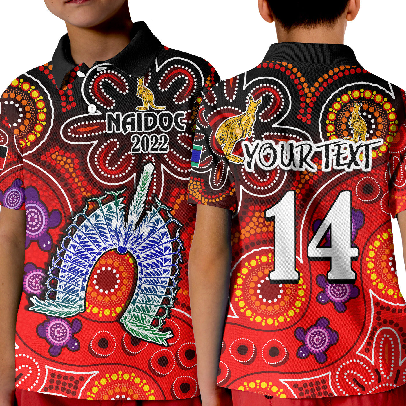 (Custom Text And Number) Australia NAIDOC Week Polo Shirt KID Australian Aboriginal Dhari Kangaroo Artsy Style - Vibe Hoodie Shop