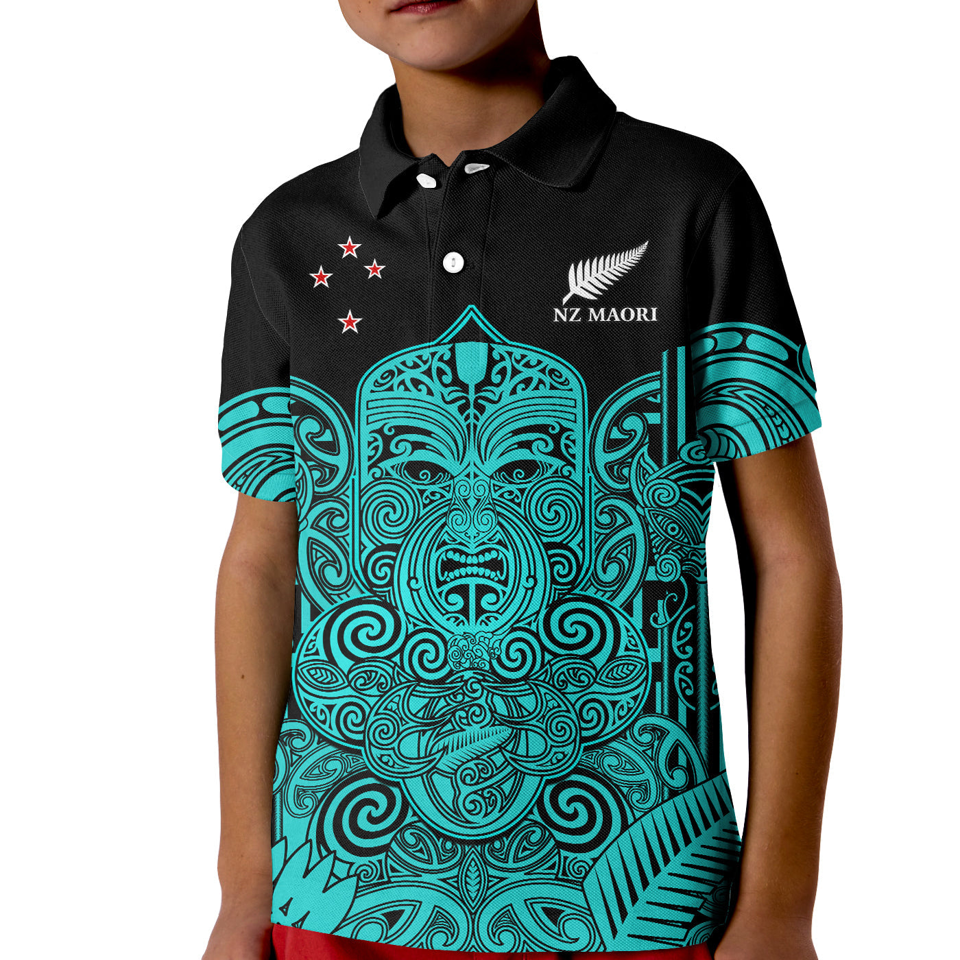 (Custom Text And Number) New Zealand Tiki Rugby Polo Shirt KID NZ Maori Koru Pattern Ver.02 - Vibe Hoodie Shop