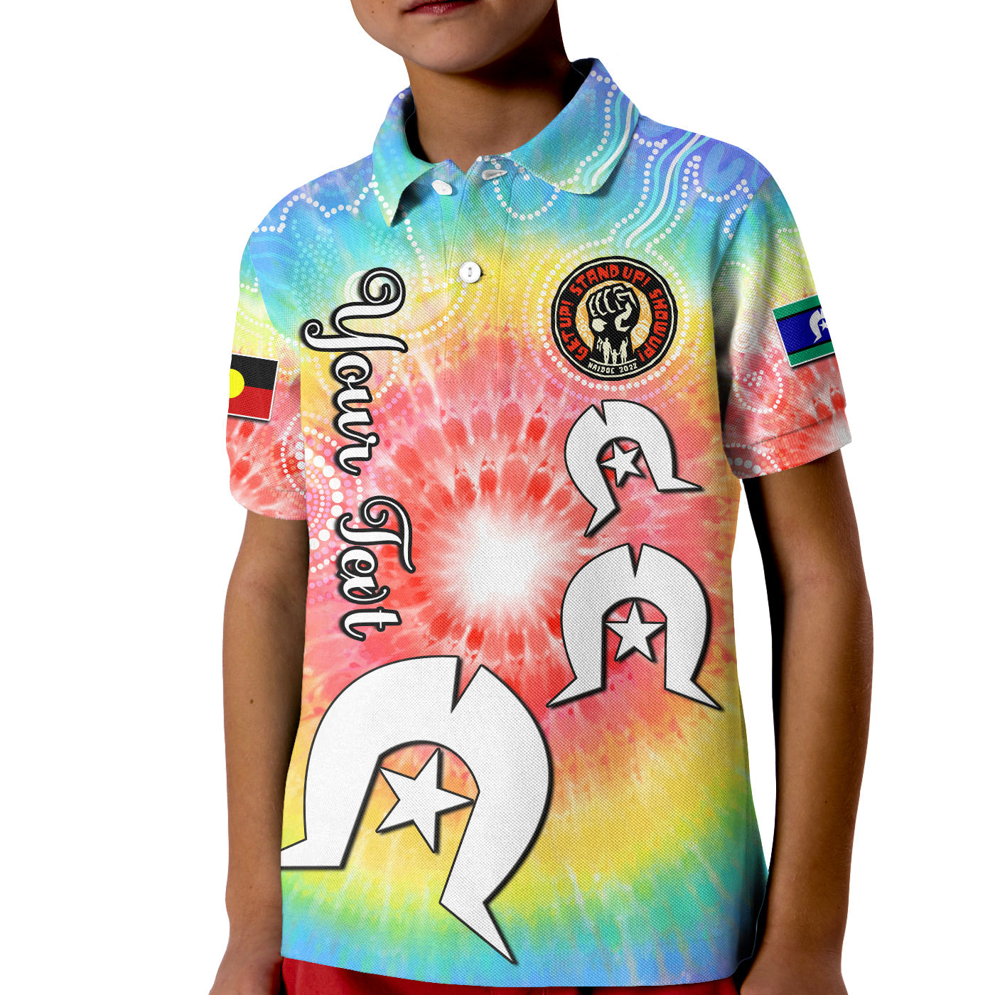 (Custom Personalised) Australia NAIDOC Week Polo Shirt KID Aboriginal Kangaroo Style Tie Dye - Vibe Hoodie Shop