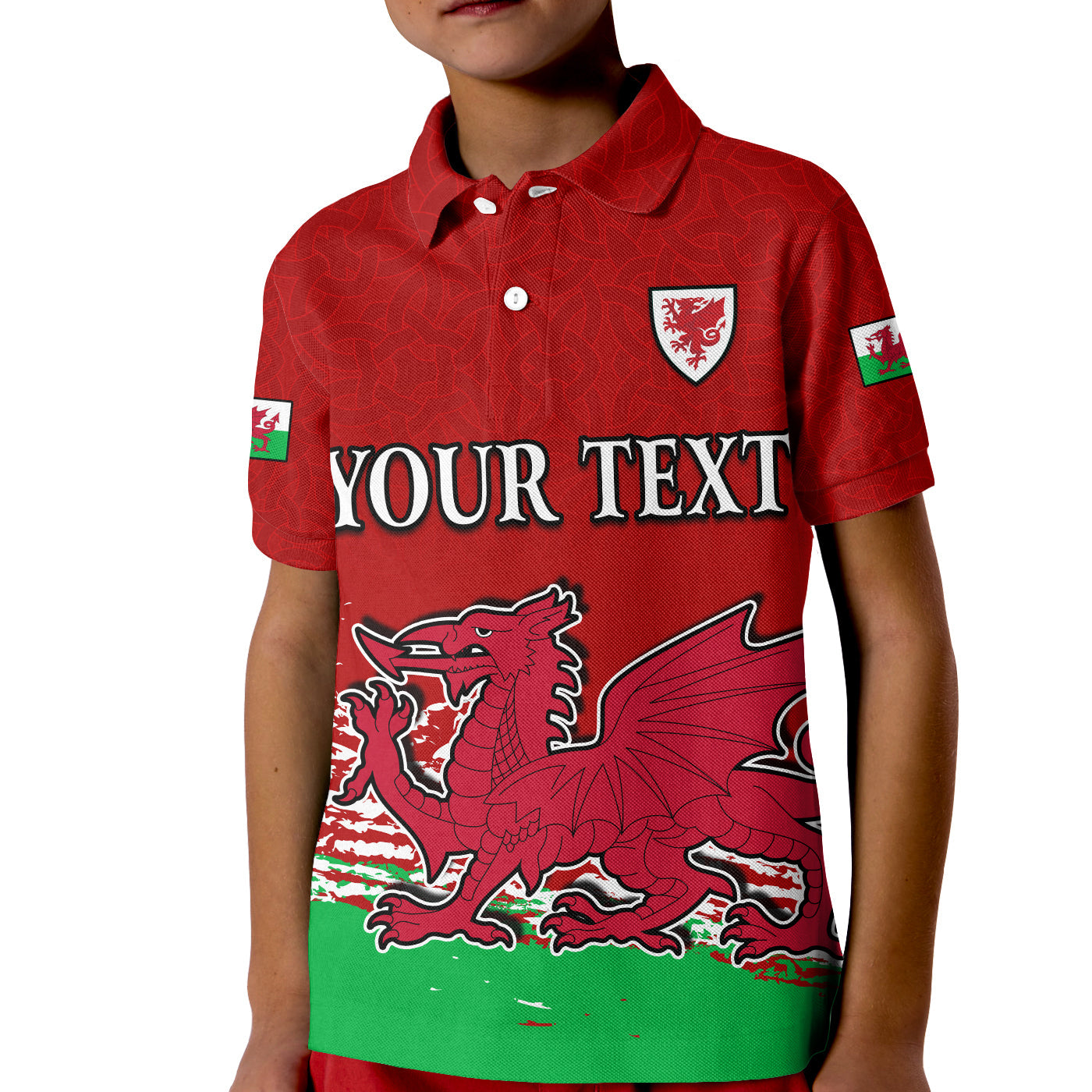 (Custom Personalised) Wales Football 2022 Polo Shirt KID Come On CYMRU The Red Wall - Vibe Hoodie Shop