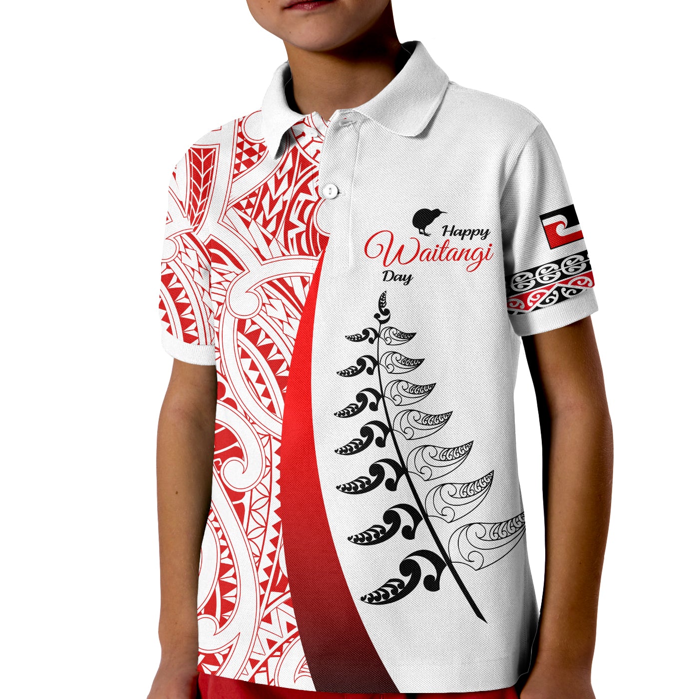 Waitangi Day Polo Shirt Maori Mix Fern Style White - Vibe Hoodie Shop