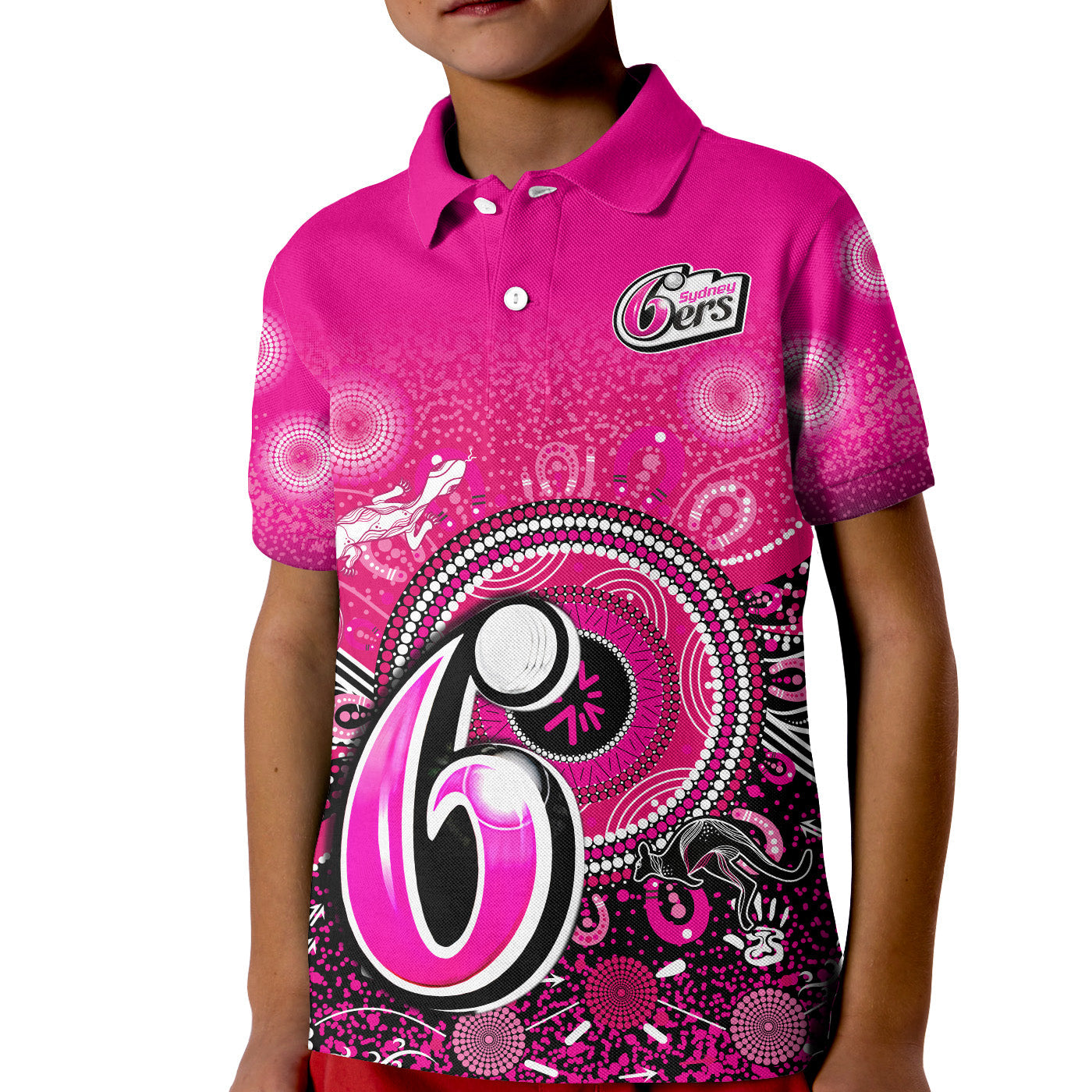 (Custom Text and Number) Sydney Sixers Polo Shirt KID Aboriginal Australia Cricket Champion - Vibe Hoodie Shop