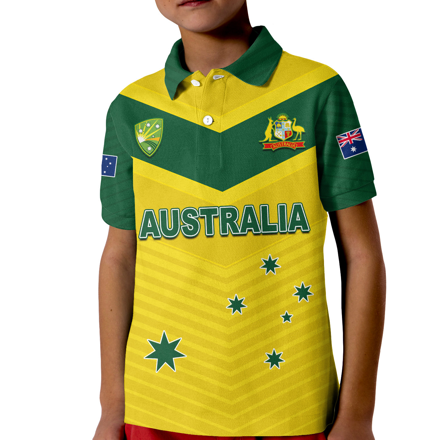 Australia Cricket Polo Shirt KID Go Aussie Champions - Vibe Hoodie Shop