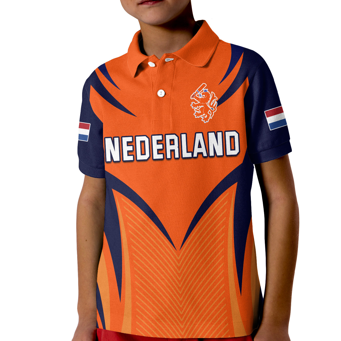 (Custom Text and Number) Netherlands Cricket Polo Shirt KID T20 World Cup Nederland Lion - Vibe Hoodie Shop