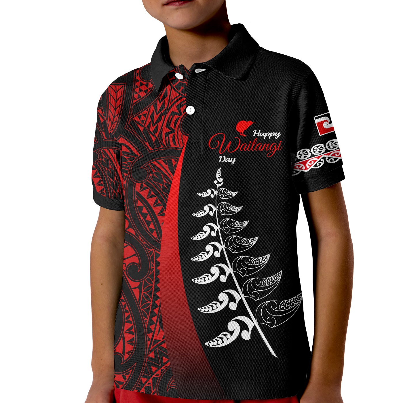 Waitangi Day Polo Shirt Maori Mix Fern Style Red - Vibe Hoodie Shop