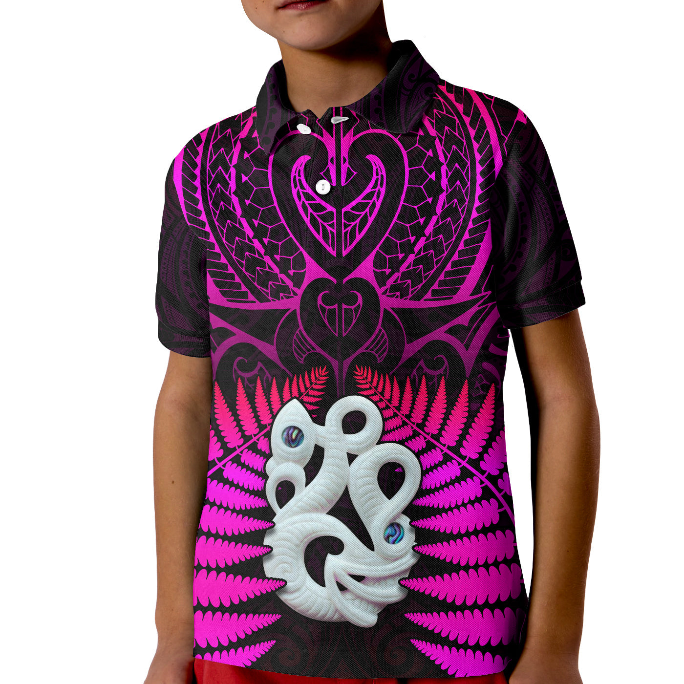 (Custom Text and Number) Aotearoa Fern Polo Shirt KID New Zealand Hei Tiki Purple Style - Vibe Hoodie Shop