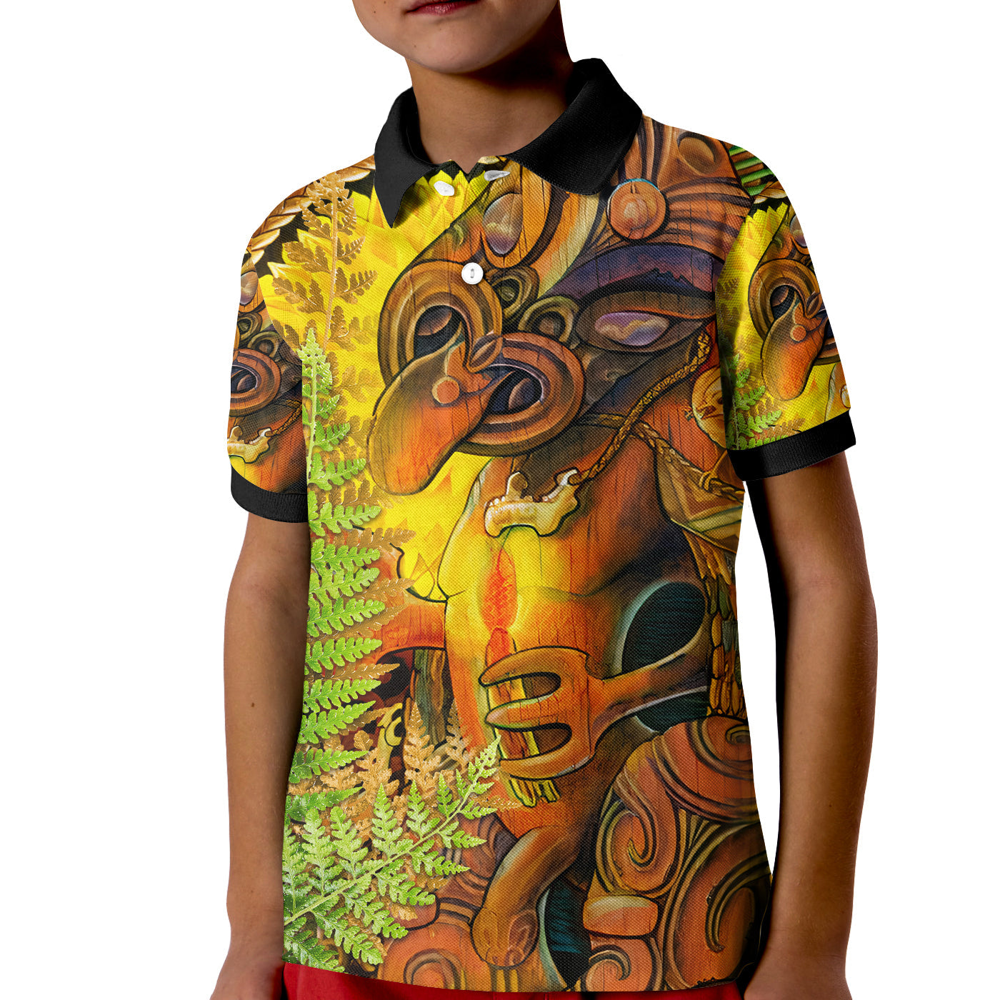 (Custom Personalised) Hei Tiki Maori Polo Shirt KID Fern Aotearoa Ta Moko Sun - Vibe Hoodie Shop