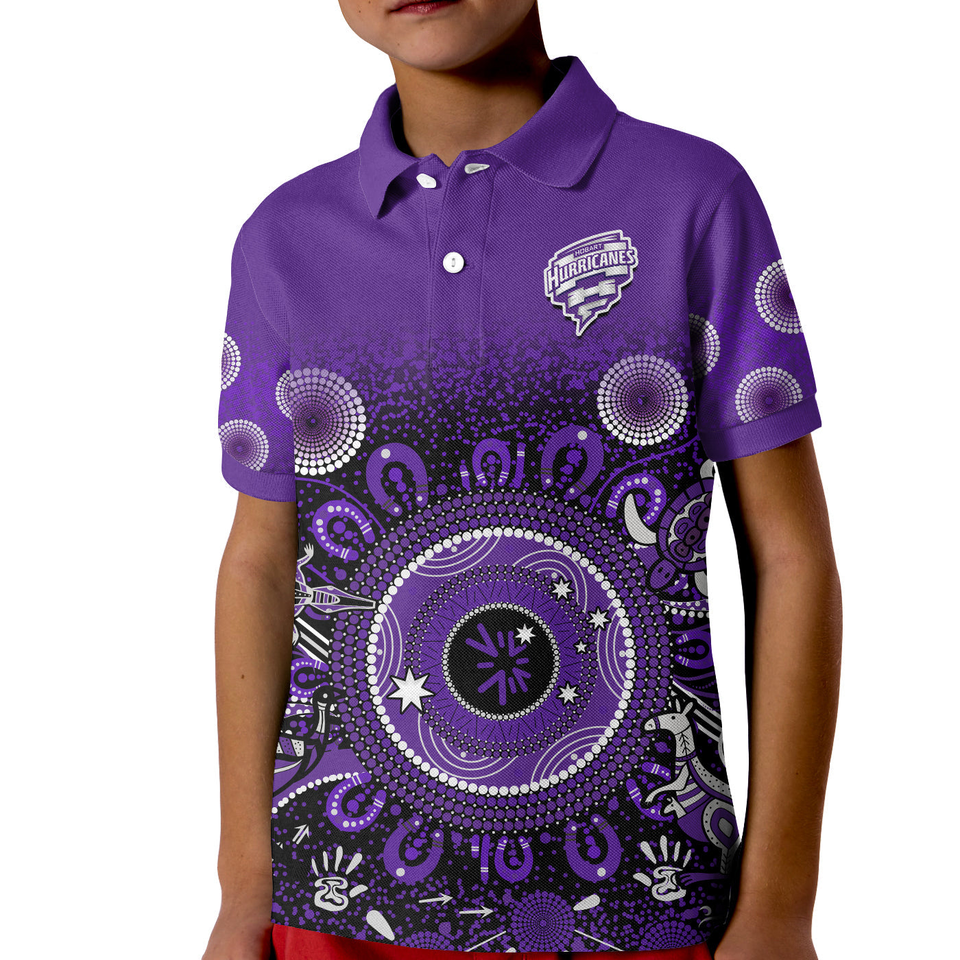 (Custom Text and Number) Hobart Hurricanes Polo Shirt KID Cricket Aboriginal - Vibe Hoodie Shop