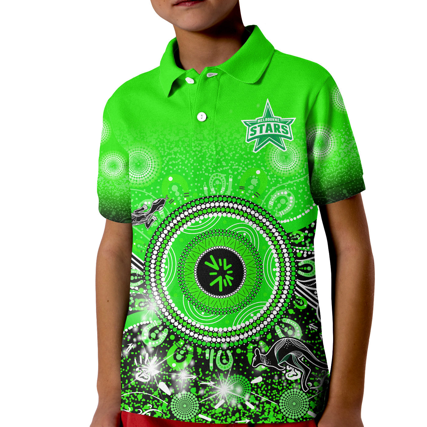 (Custom Text and Number) Melbourne Stars Polo Shirt KID Cricket Aboriginal - Vibe Hoodie Shop