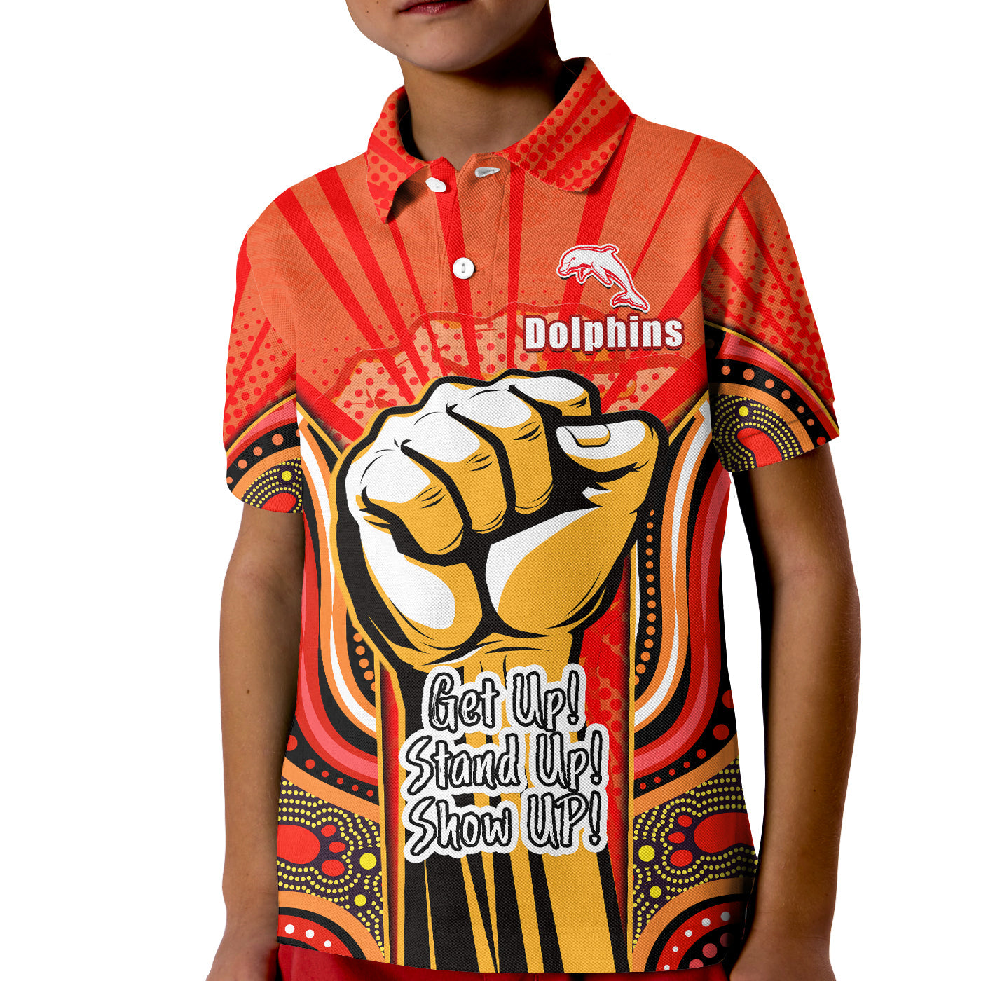 (Custom Personalised) Dolphins NAIDOC Week 2022 Polo Shirt KID Aboriginal Art Get Up Stand Up Show UP - Vibe Hoodie Shop