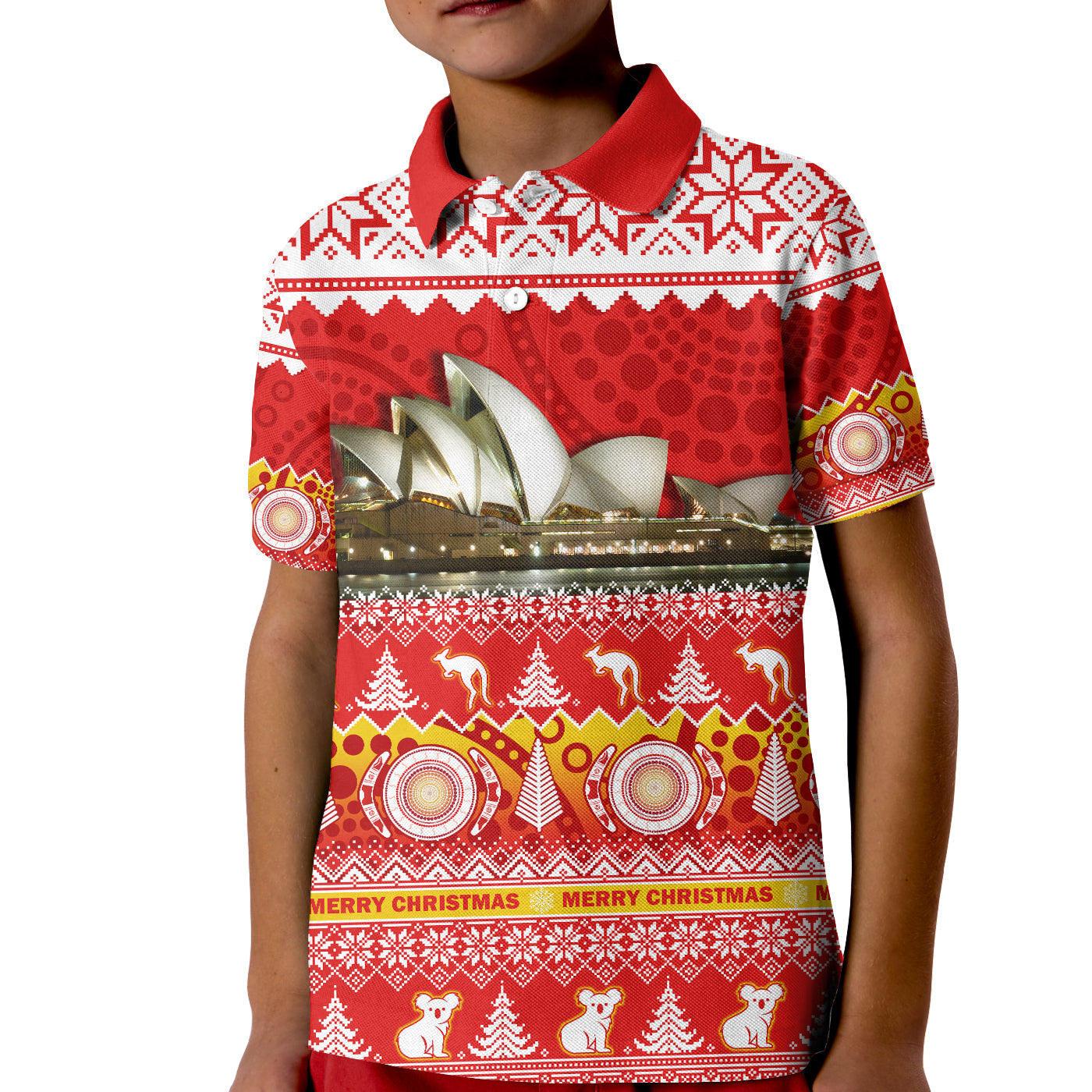 (Custom Personalised) Australia Polo Shirt KID Sydney Opera House Aboriginal Art Merry Christmas - Vibe Hoodie Shop