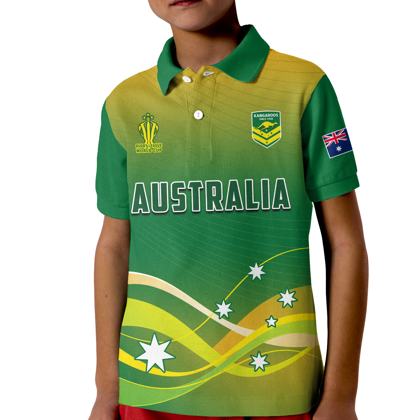 (Custom Text and Number) Australia Rugby Polo Shirt Champions RLWC Kangaroos World Cup Rugby - Vibe Hoodie Shop