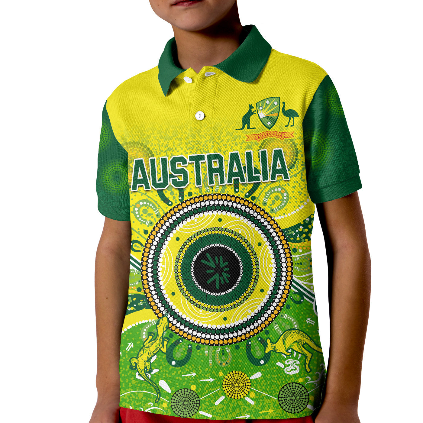 (Custom Text and Number) Australia Cricket Polo Shirt Aboriginal National Color Champion - Vibe Hoodie Shop