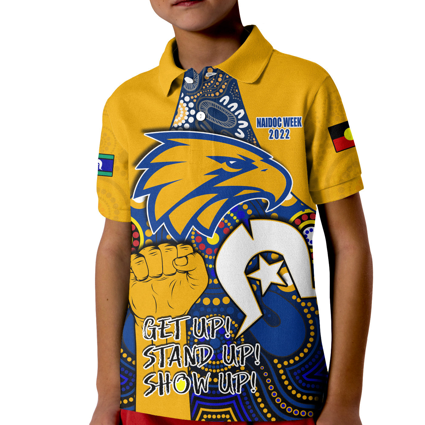 (Custom Personalised) Eagles Football NAIDOC Polo Shirt KID West Coast Aboriginal - Vibe Hoodie Shop