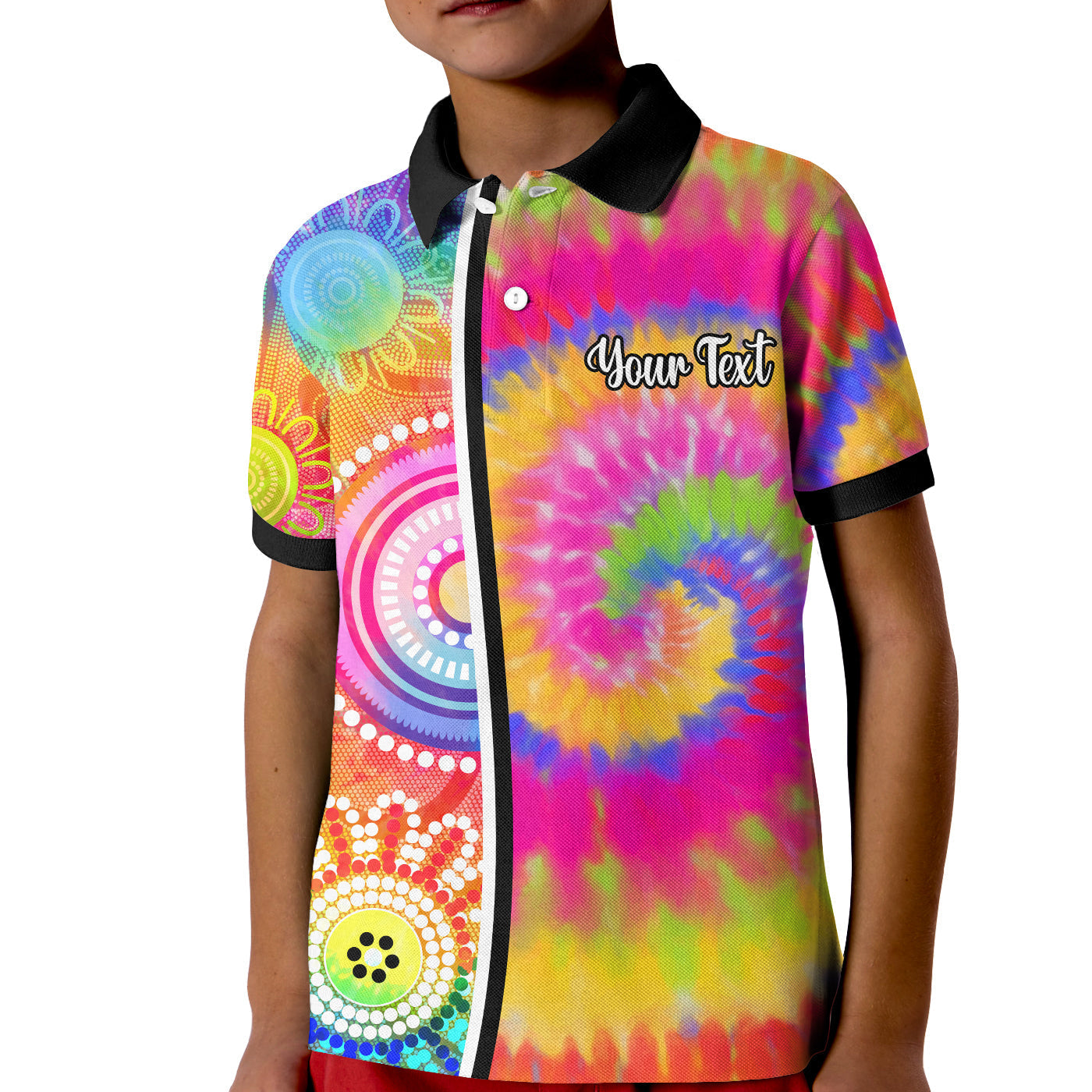 (Custom Personalised) Australia Aboriginal Polo Shirt KID Colorful Tie Dye - Vibe Hoodie Shop