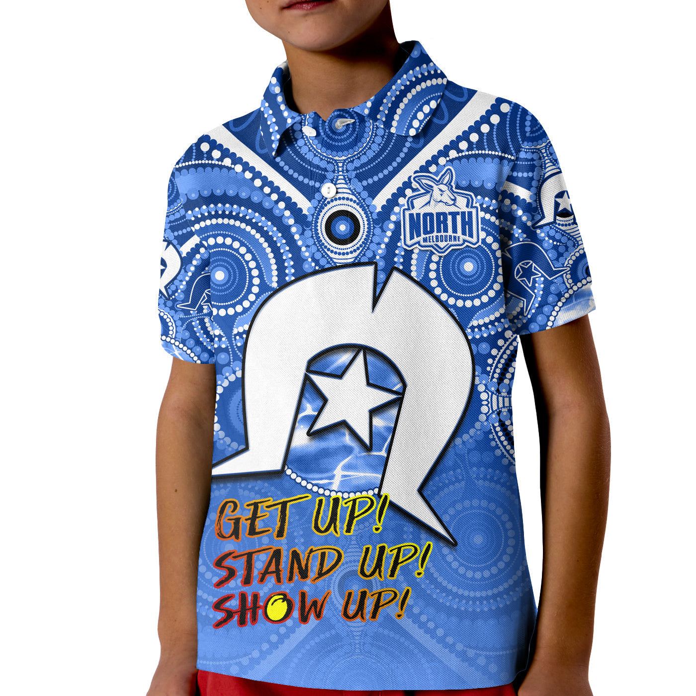 (Custom Personalised) Kangaroos Football NAIDOC Week Polo Shirt KID North Melbourne Aboriginal Dhari - Vibe Hoodie Shop