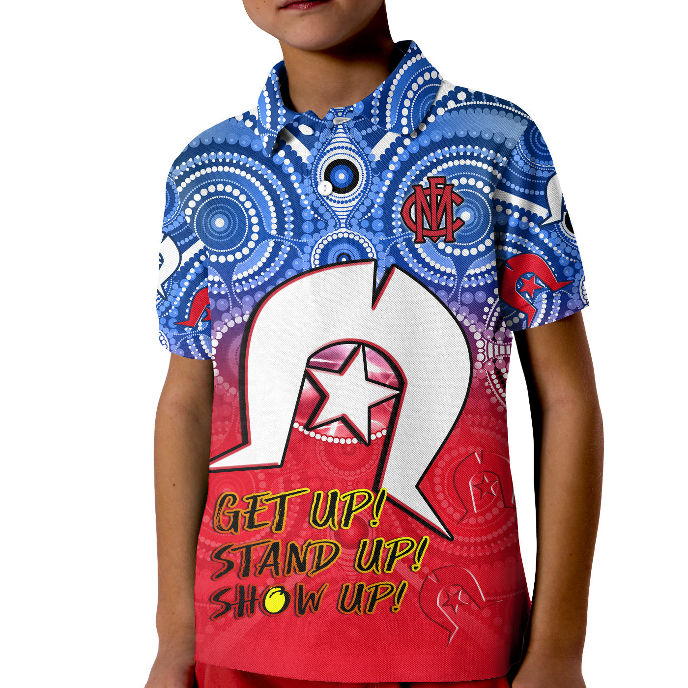 (Custom Personalised) Demons Football NAIDOC Week Polo Shirt KID Melbourne North Melbourne Aboriginal Dhari - Vibe Hoodie Shop