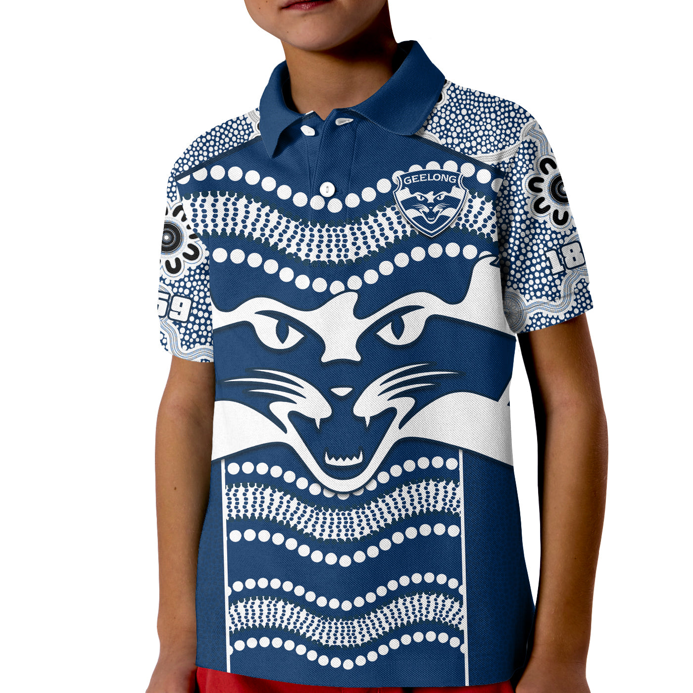 (Custom Text And Number) Cats Football Polo Shirt KID Geelong 1859 Indigenous Sporty Version - Vibe Hoodie Shop