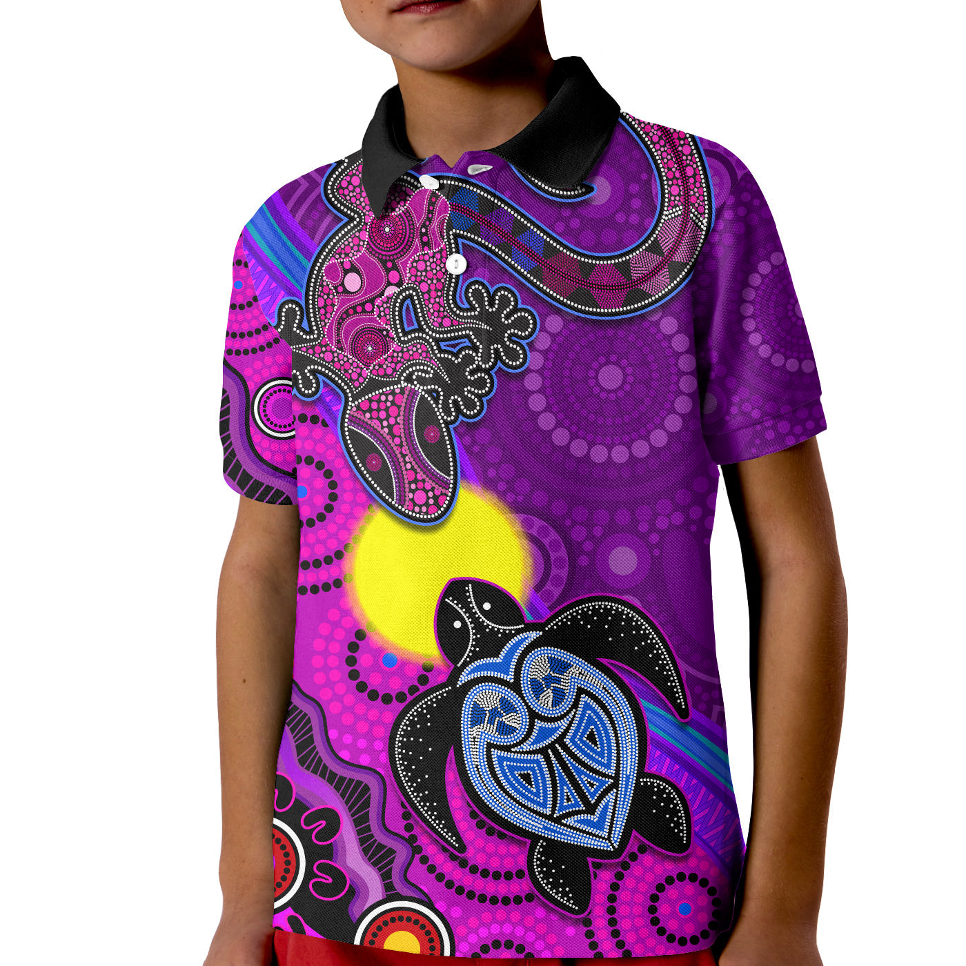 (Custom Personalised) Australia Lizard and Turtle Polo Shirt KID Aboriginal Art Beautiful Life - Vibe Hoodie Shop