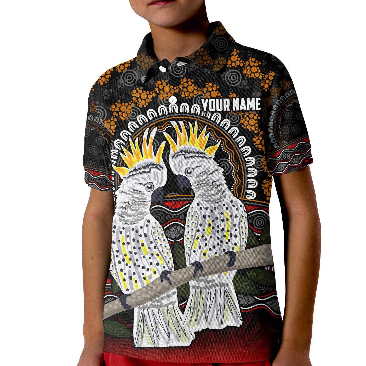 (Custom Personalised) Australia Valentine Polo Shirt KID Aboriginal Couple Cockatoos MY LOVE - Vibe Hoodie Shop