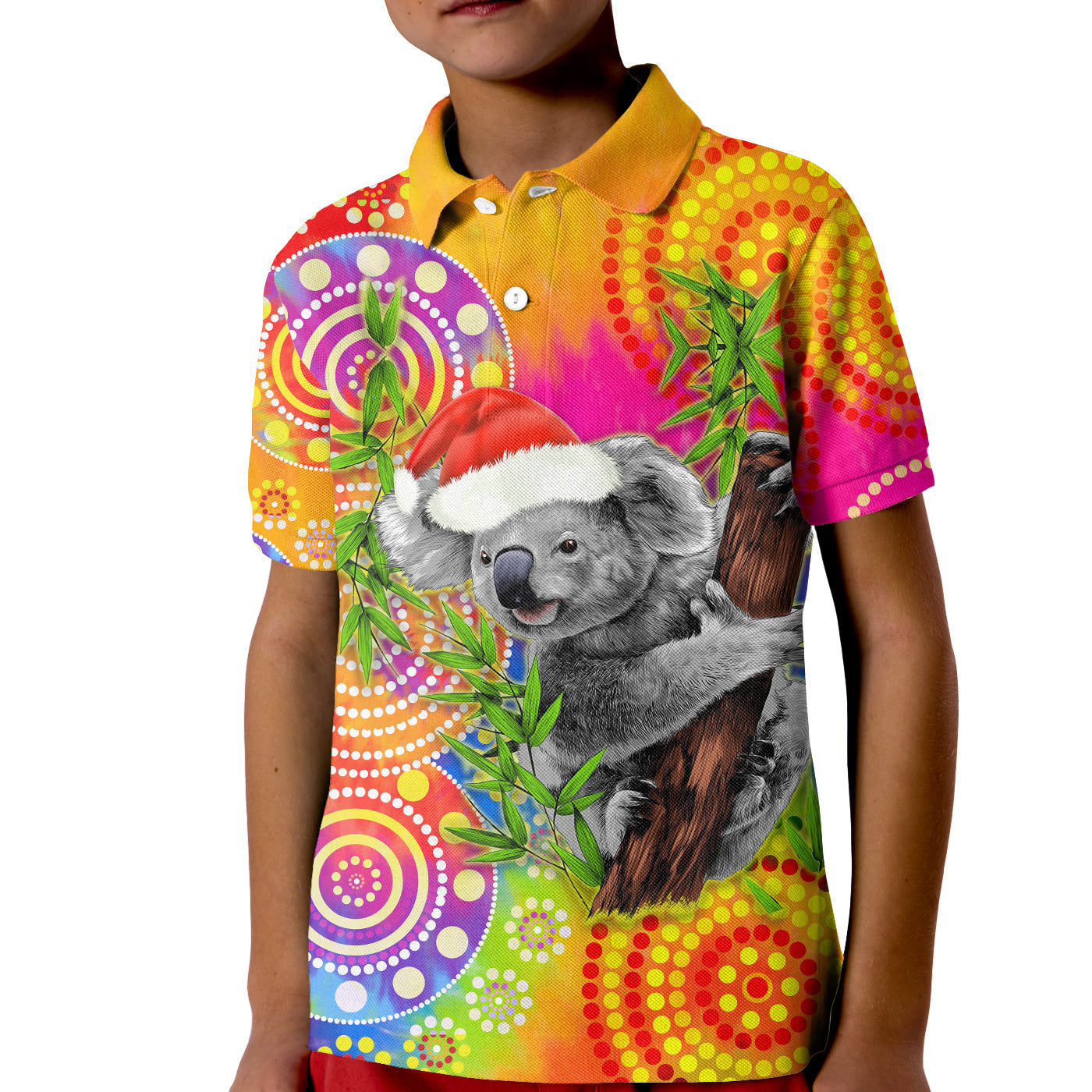 (Custom Personalised) Australia Koala Aboriginal Polo Shirt KID Rainbow Tie Dye Merry Christmas - Vibe Hoodie Shop