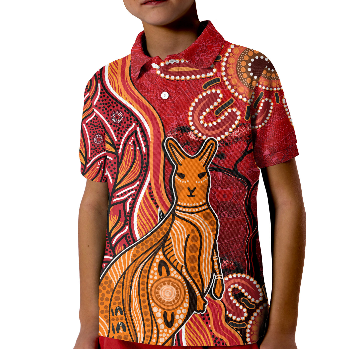 (Custom Personalised) Australian Aboriginal Art Polo Shirt KID Aussie Animal Red Version - Vibe Hoodie Shop