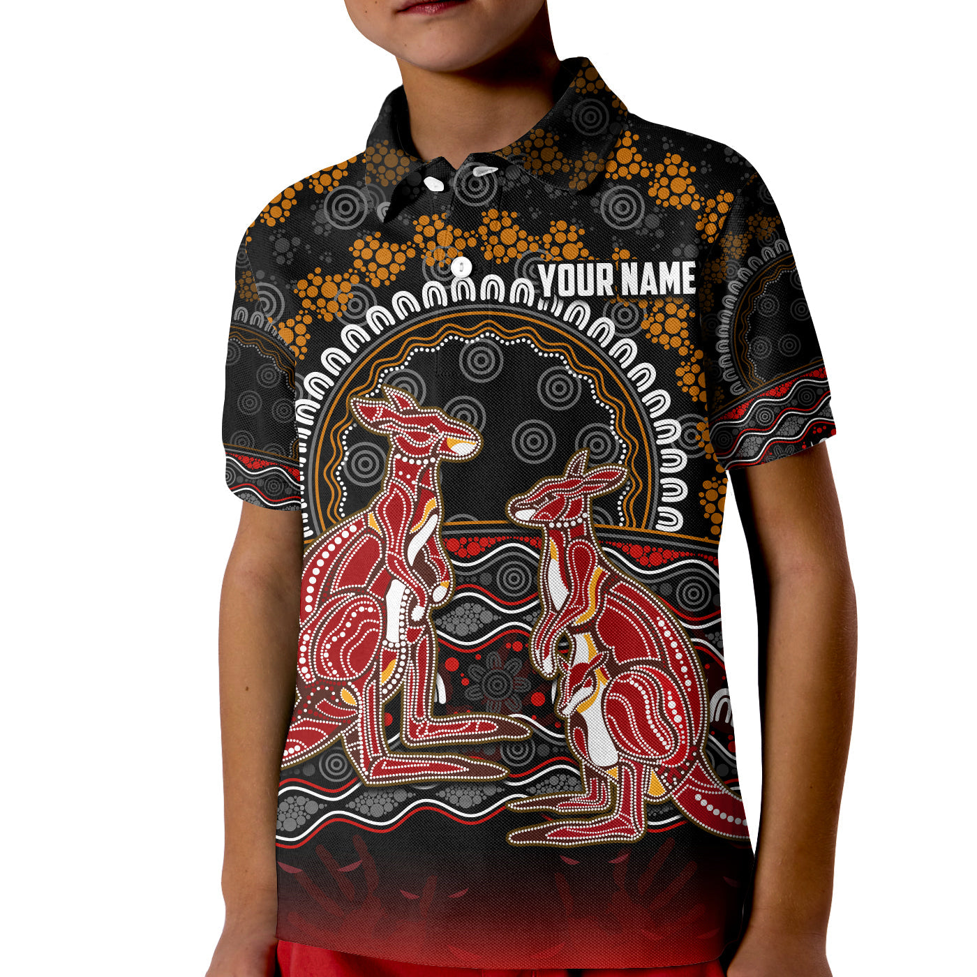 (Custom Personalised) Australia Valentine Polo Shirt KID Aboriginal Couple Kangaroos MY LOVE - Vibe Hoodie Shop