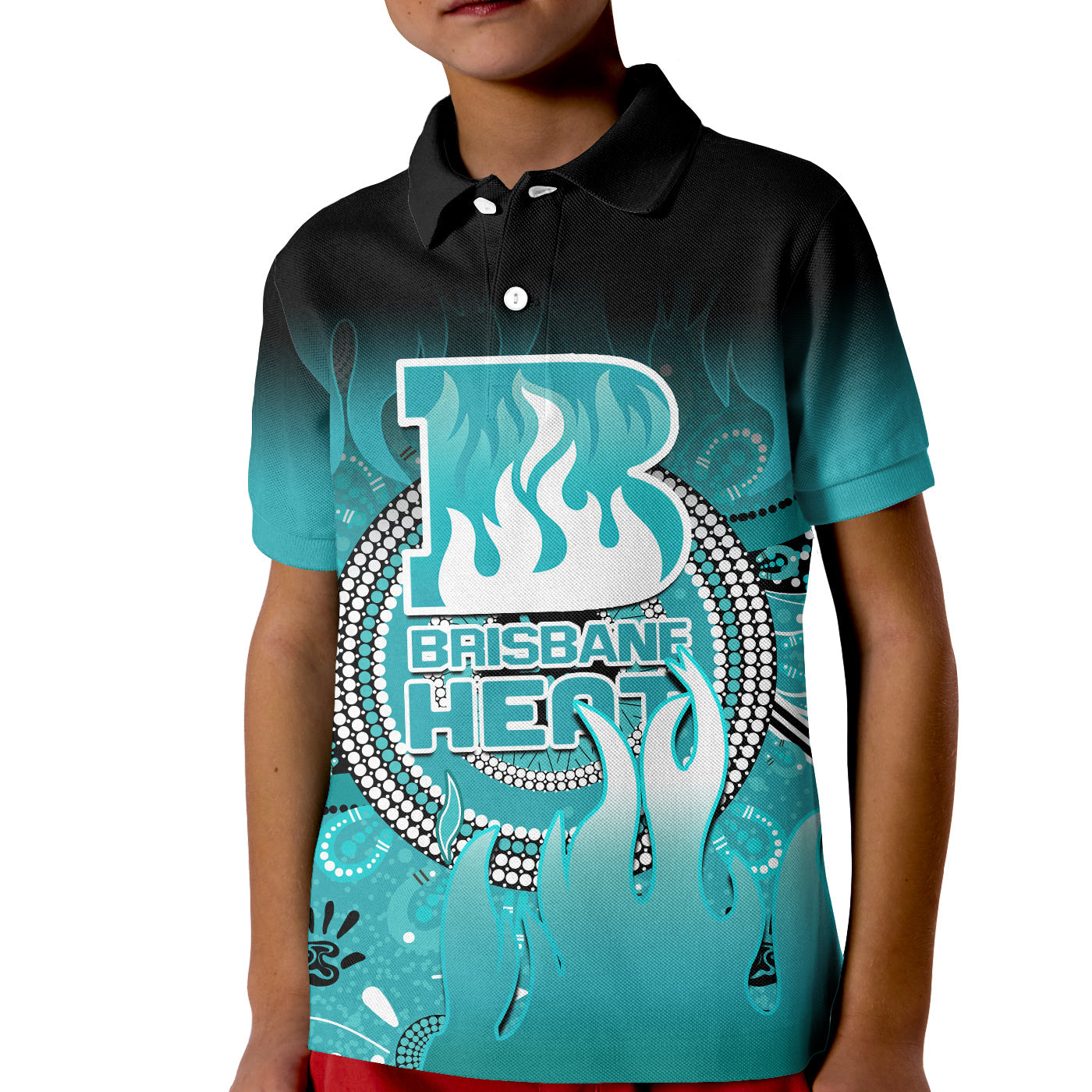 (Custom Text and Number) Brisbane Heat Polo Shirt KID Aboriginal Sunshine - Vibe Hoodie Shop