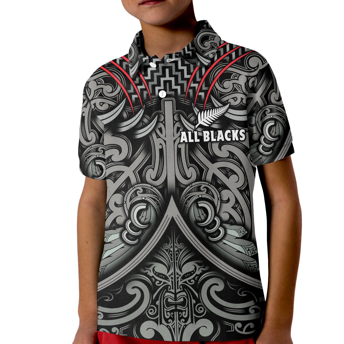 New Zealand Silver Fern Rugby Polo Shirt All Black NZ Maori Pattern - Vibe Hoodie Shop