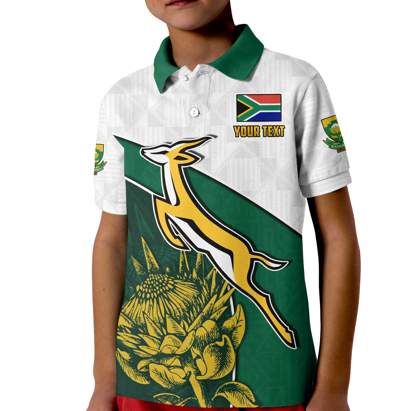 (Custom Personalised) South Africa Rugby Polo Shirt KID King Protea Proudly Springboks - Vibe Hoodie Shop