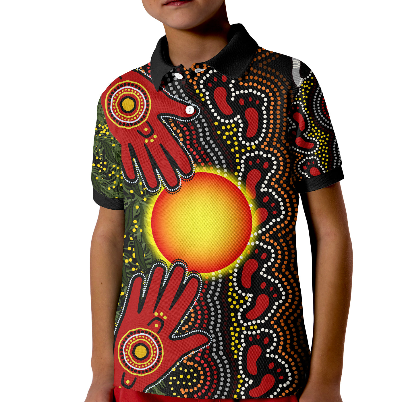 (Custom Text and Number) Aboriginal Dot Painting Polo Shirt KID Go To Touch The Sun - Vibe Hoodie Shop