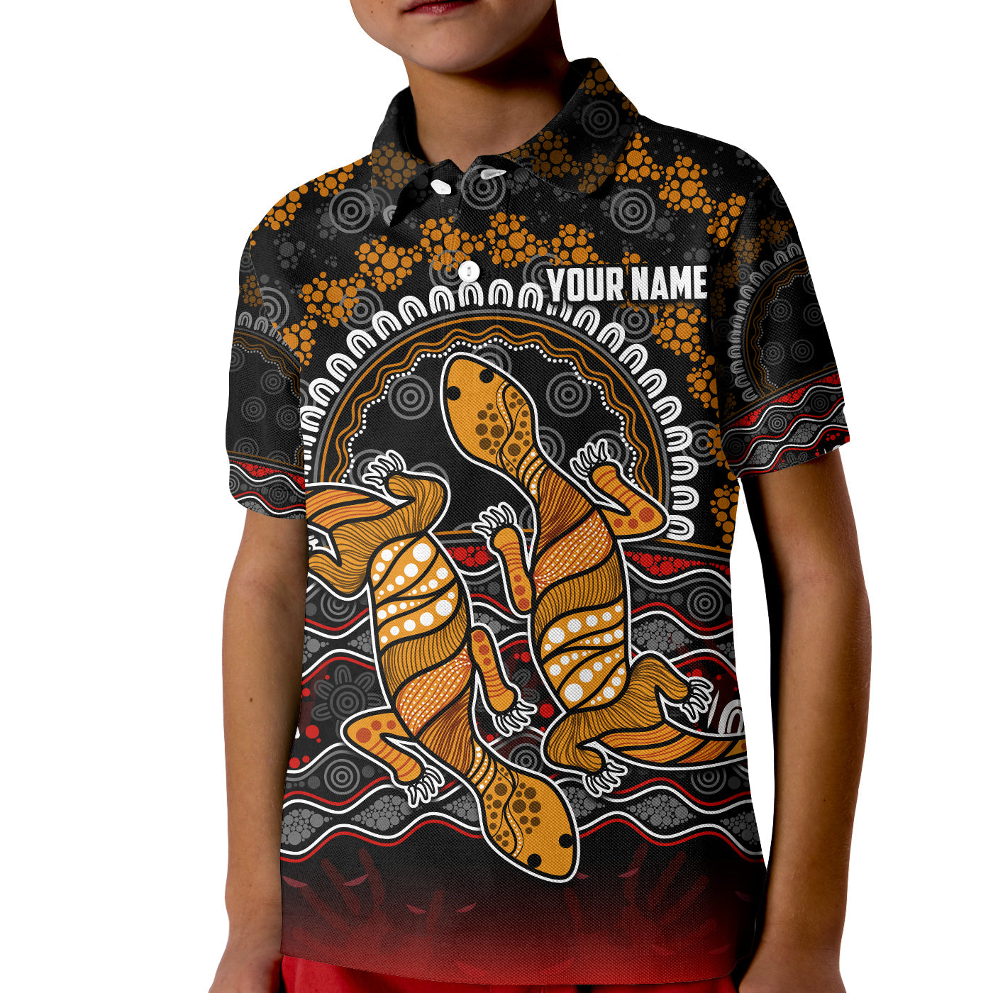 (Custom Personalised) Australia Valentine Polo Shirt KID Aboriginal Couple Lizards MY LOVE - Vibe Hoodie Shop