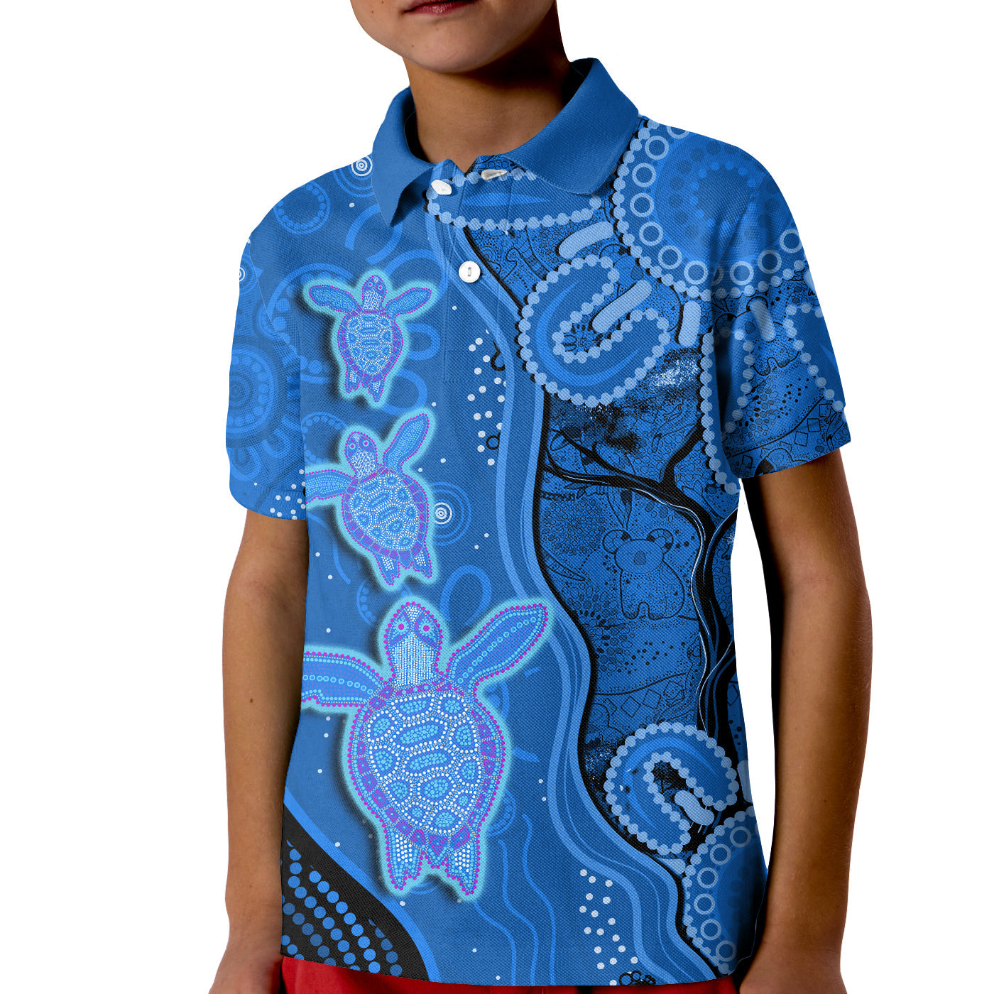 Australian Aboriginal Art Polo Shirt Aussie Turtle Blue Version - Vibe Hoodie Shop