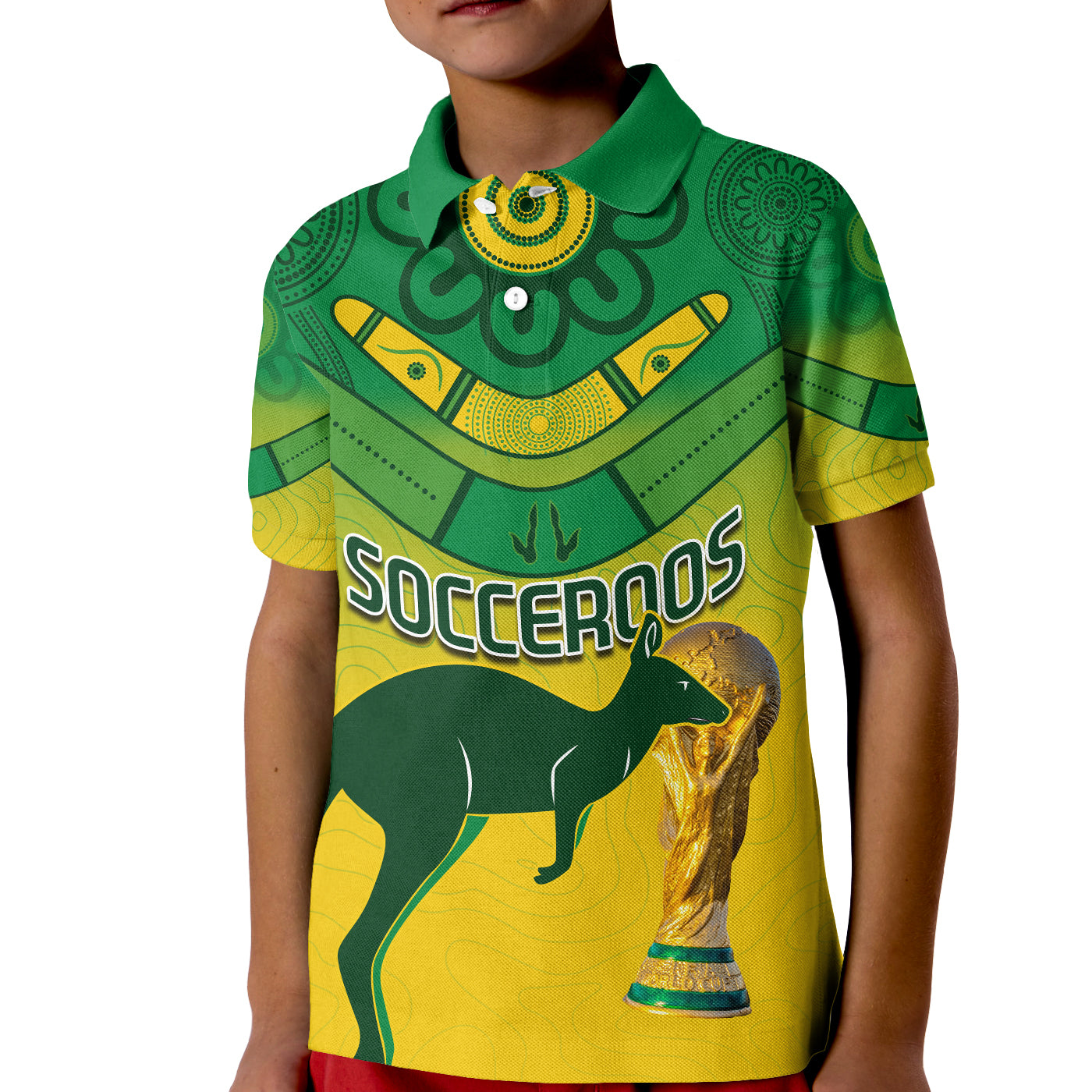 (Custom Text and Number) Australia Soccer Polo Shirt KID World Cup Socceroos We Are Champions - Vibe Hoodie Shop