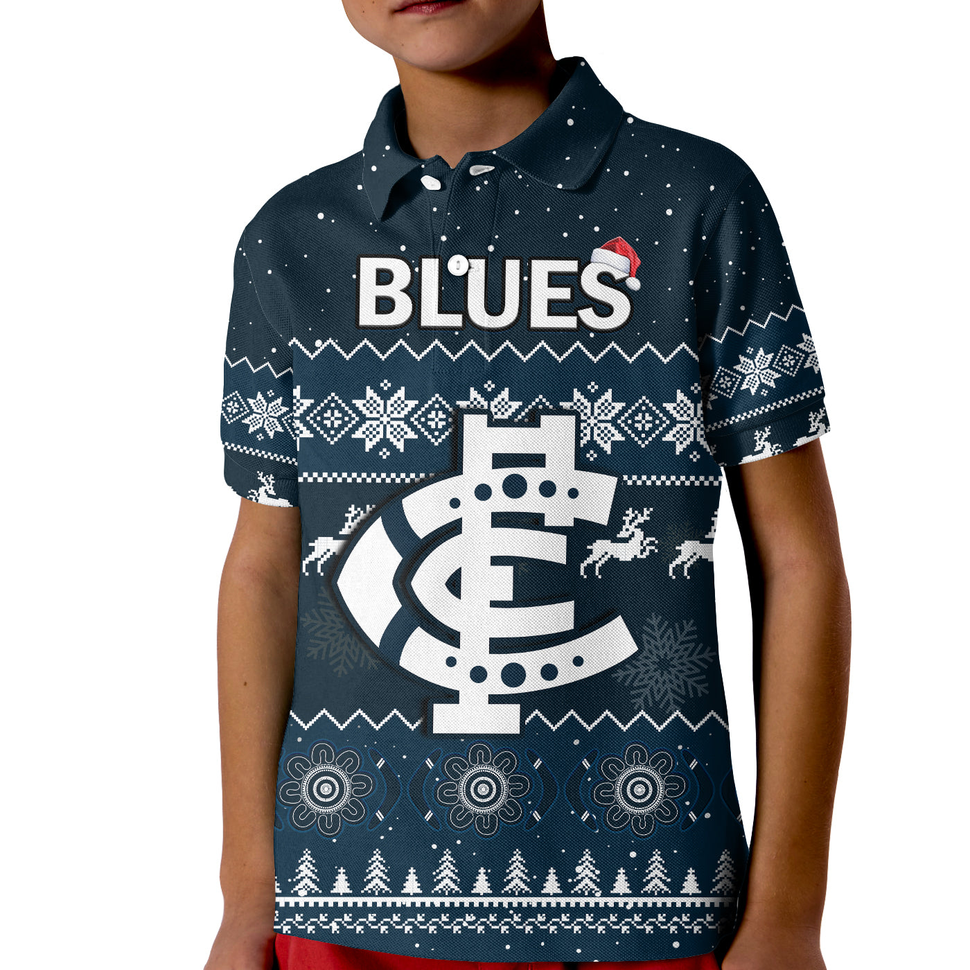 (Custom Personalised) Carlton Football Polo Shirt KID Blues Indigenous Merry Christmas - Vibe Hoodie Shop