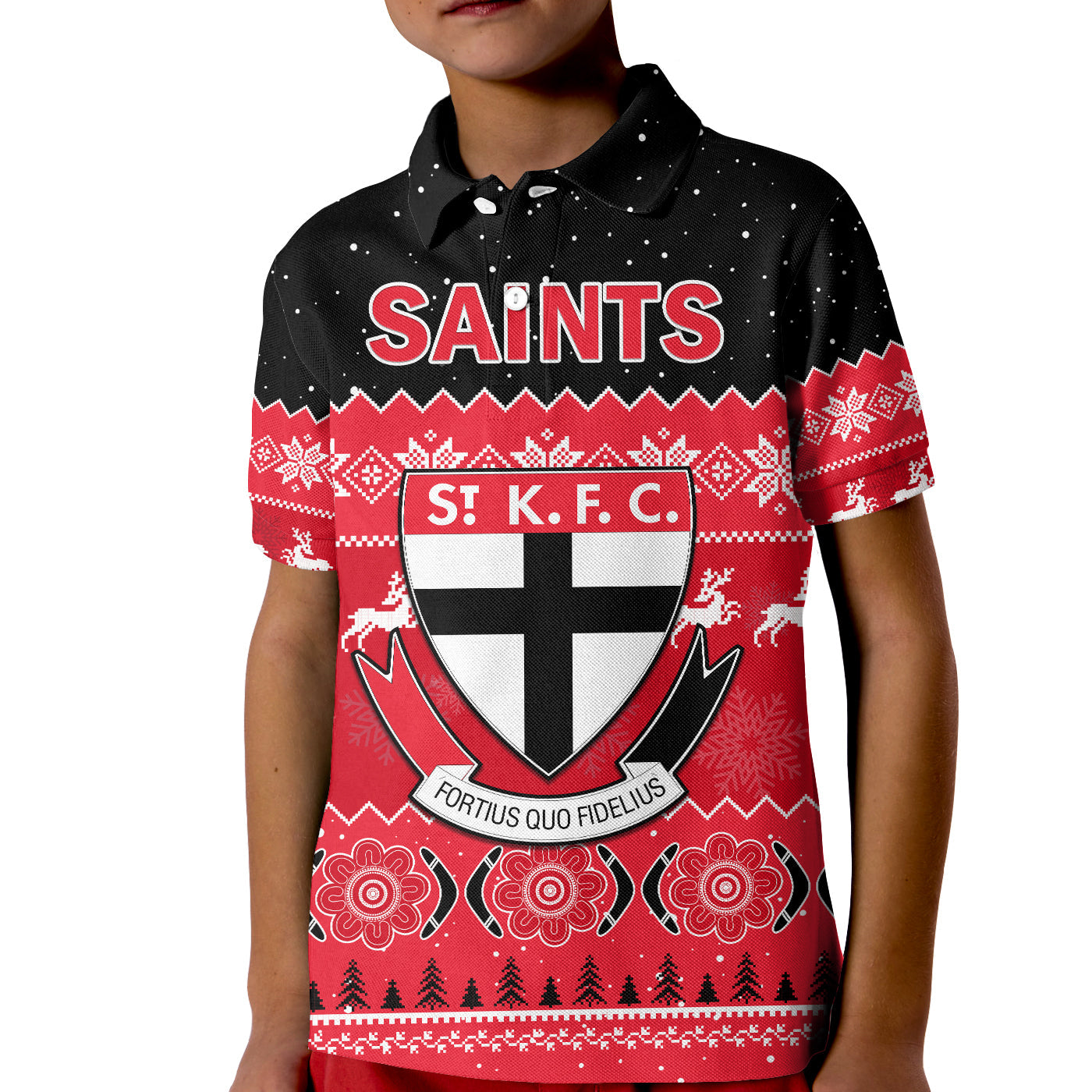 (Custom Personalised) St Kilda Football Polo Shirt KID Saints Indigenous Merry Christmas - Vibe Hoodie Shop