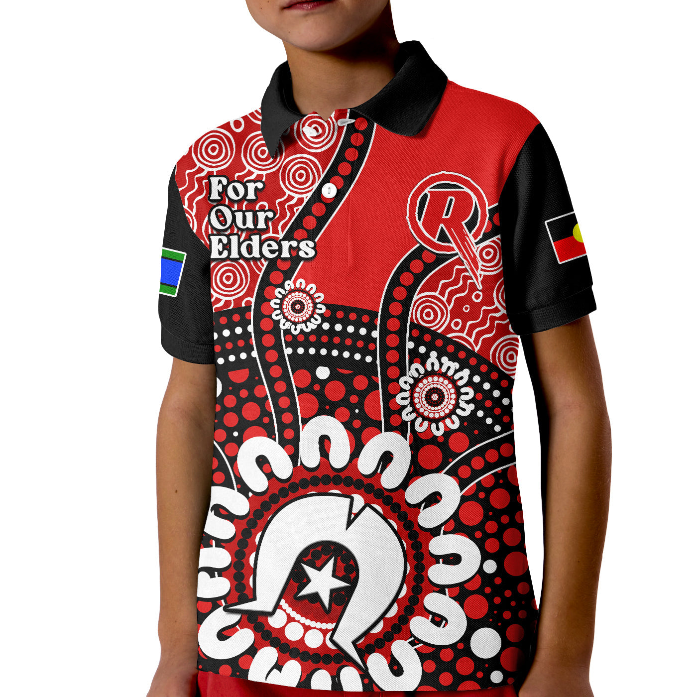 (Custom Text And Number) Melbourne Renegades NAIDOC 2023 Polo Shirt KID Indigenous For Our Elders - Vibe Hoodie Shop