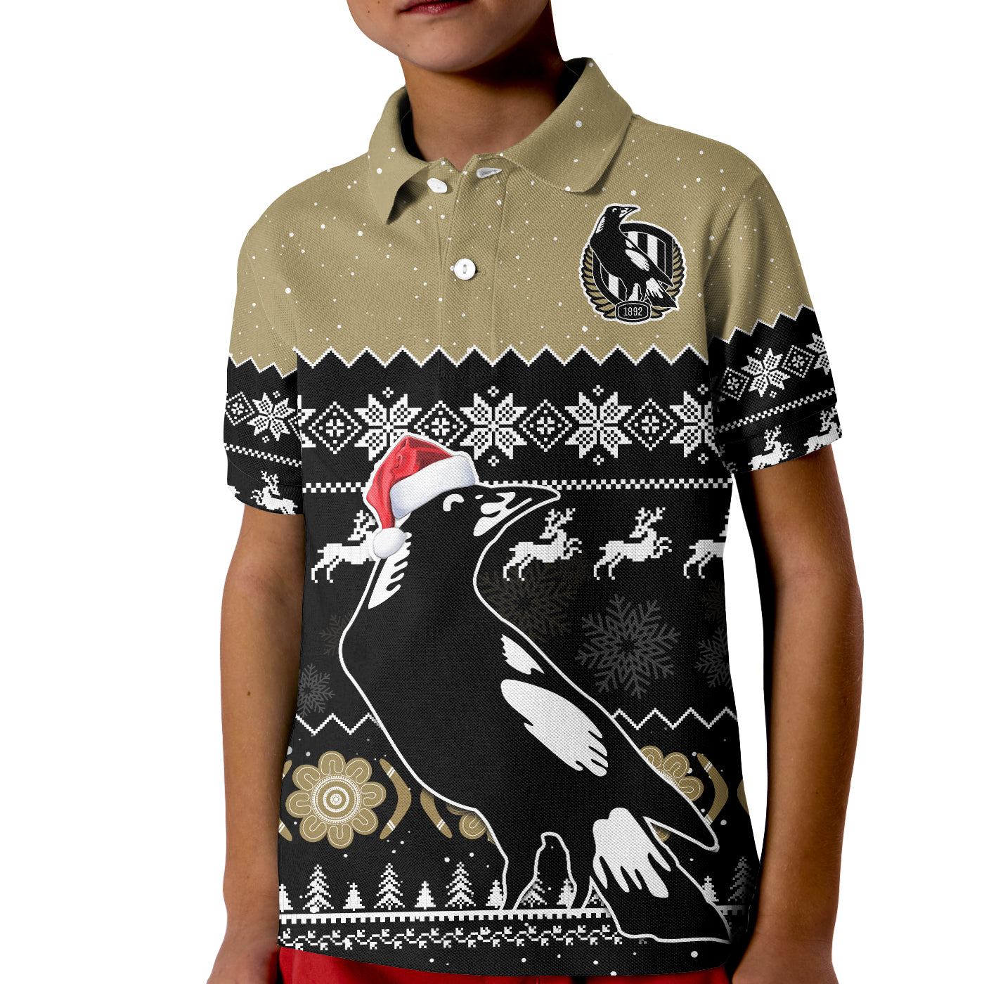 (Custom Personalised) Collingwood Football Polo Shirt KID Magpies Indigenous Merry Christmas - Vibe Hoodie Shop