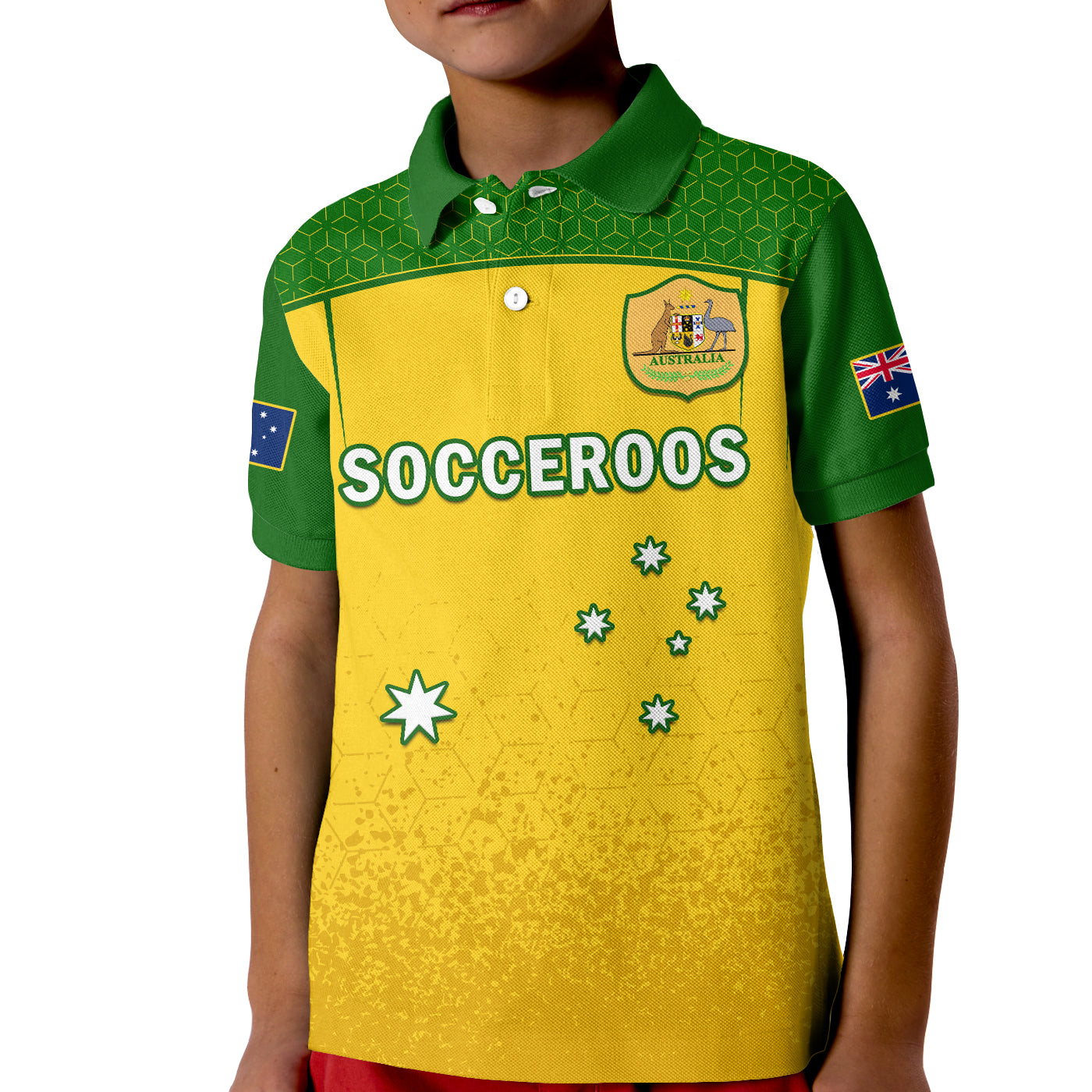 (Custom Text And Number) Australia Soccer Polo Shirt KID Socceroos Dots Kangaroo Simple Style - Vibe Hoodie Shop