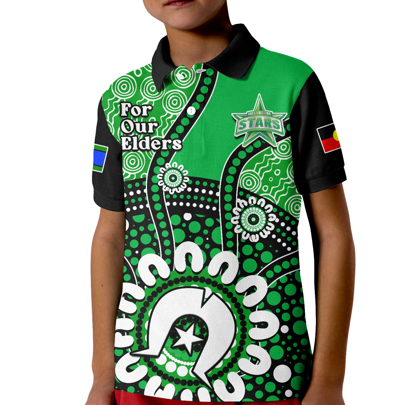 (Custom Text And Number) Melbourne Stars NAIDOC 2023 Polo Shirt KID Indigenous For Our Elders - Vibe Hoodie Shop