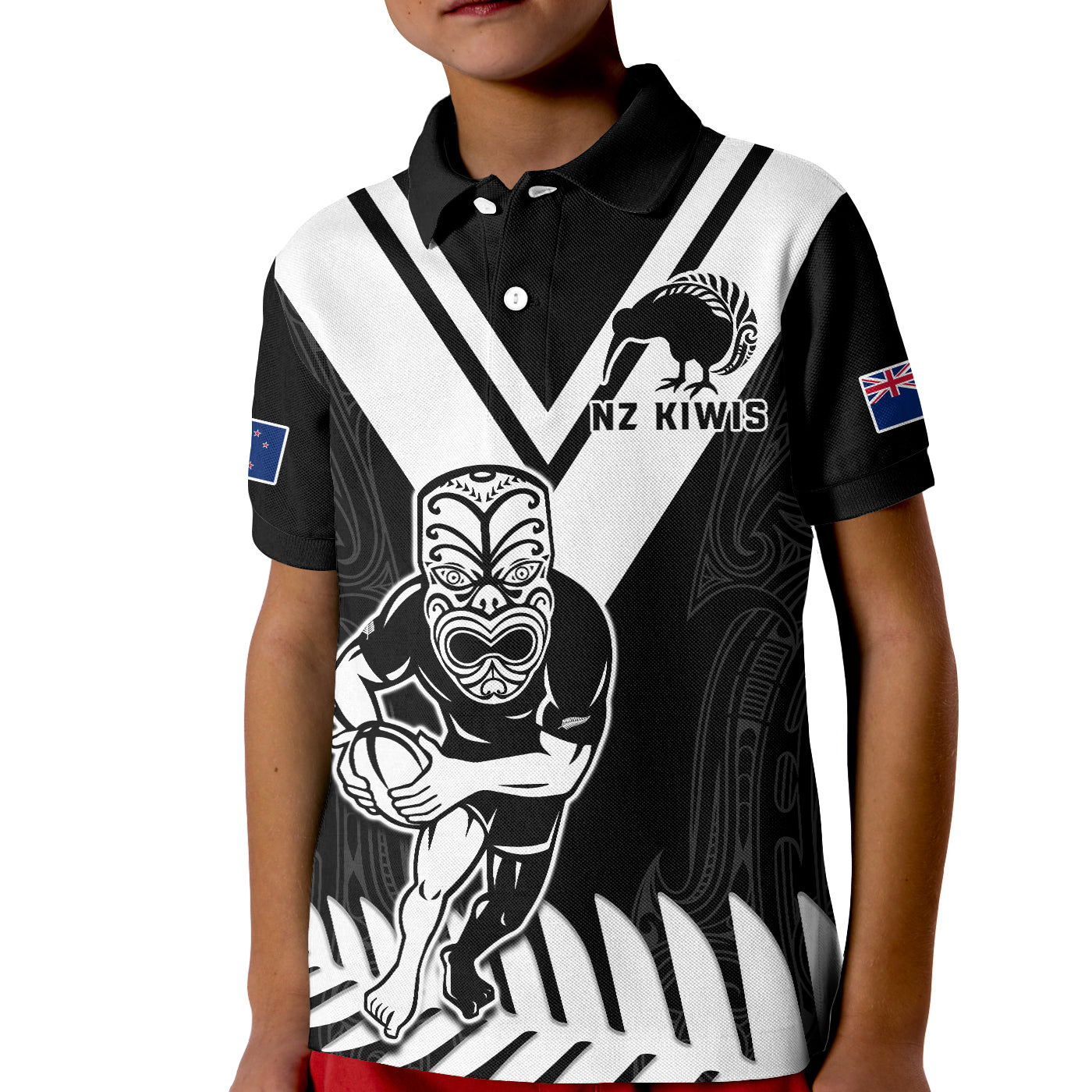 (Custom Text And Number) New Zealand Silver Fern Rugby Polo Shirt KID NZ Kiwi Pacific Maori Sporty - Vibe Hoodie Shop