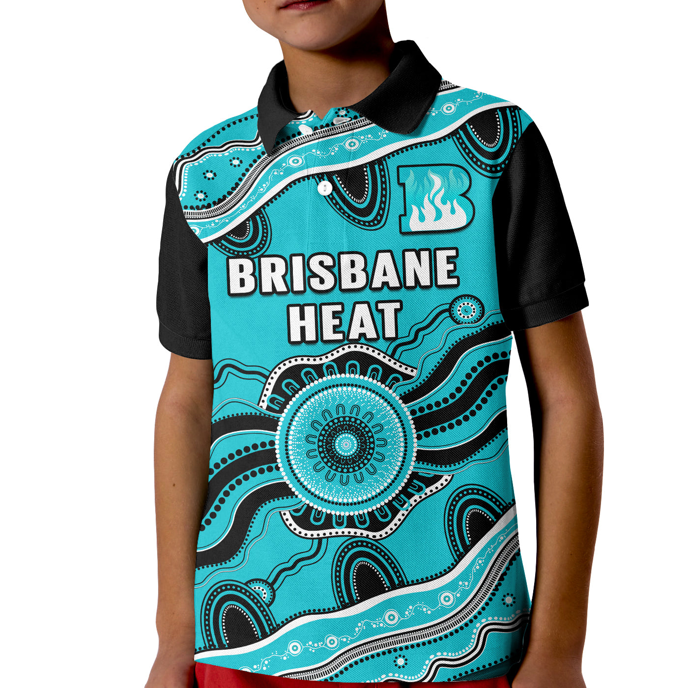 (Custom Text And Number) Brisbane Heat Cricket Polo Shirt KID Aboriginal Painting - Vibe Hoodie Shop