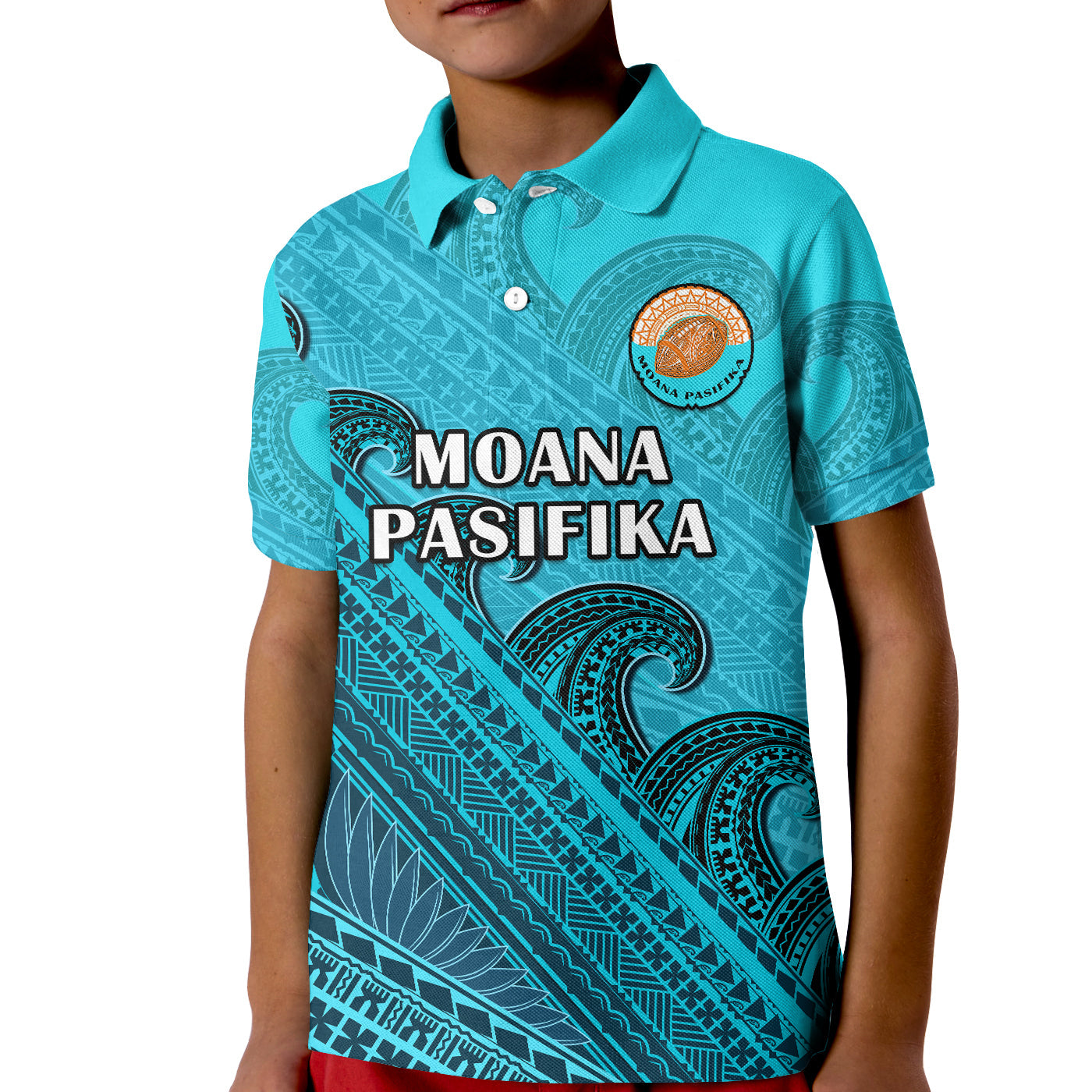 (Custom Text And Number) Moana Pasifika Rugby Polo Shirt KID Aotearoa Super Polynesian Pattern - Vibe Hoodie Shop